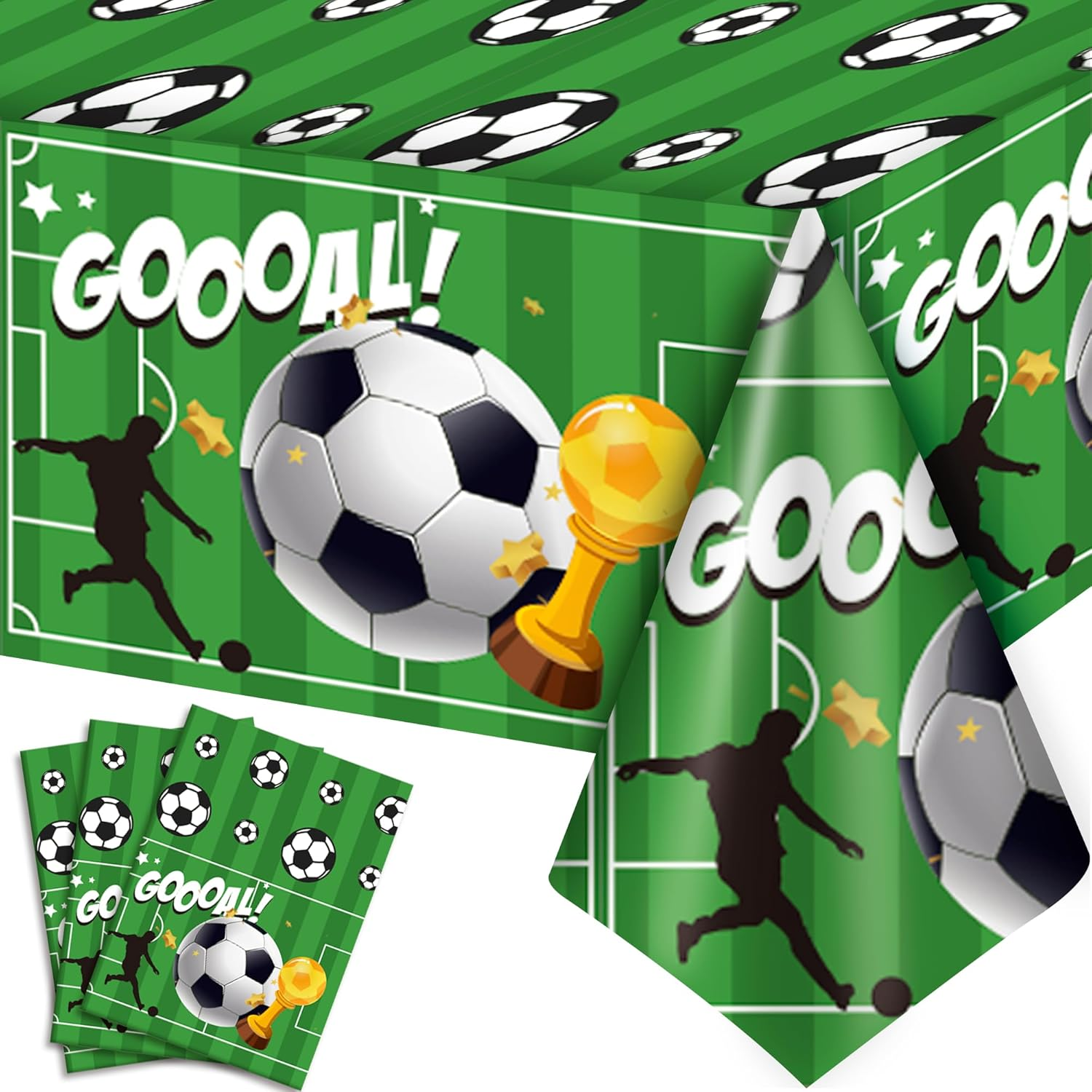 Soccer Tablecloth, 3 Pcs Soccer Party Tablecloth Set - Soccerball Party Tablecloth, Soccerball Table Covers Theme Table Cloth, for Party Birthday Decorations image number 2