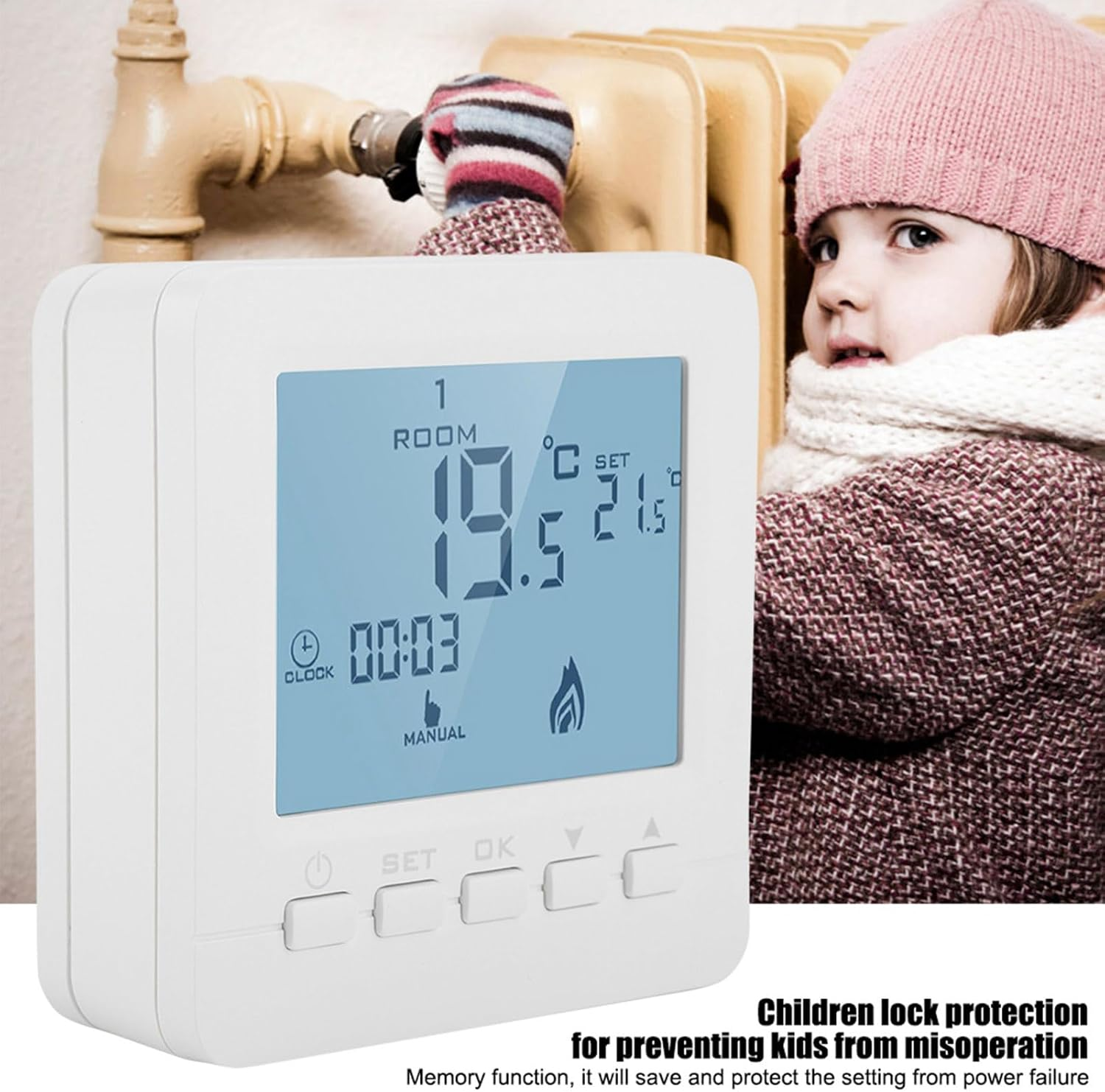 CHICIRIS LCD Programmable Thermostat with Smart Features, Children Lock and Data Memory, Easy Operation, for Home Temperature Adjustment image number 1