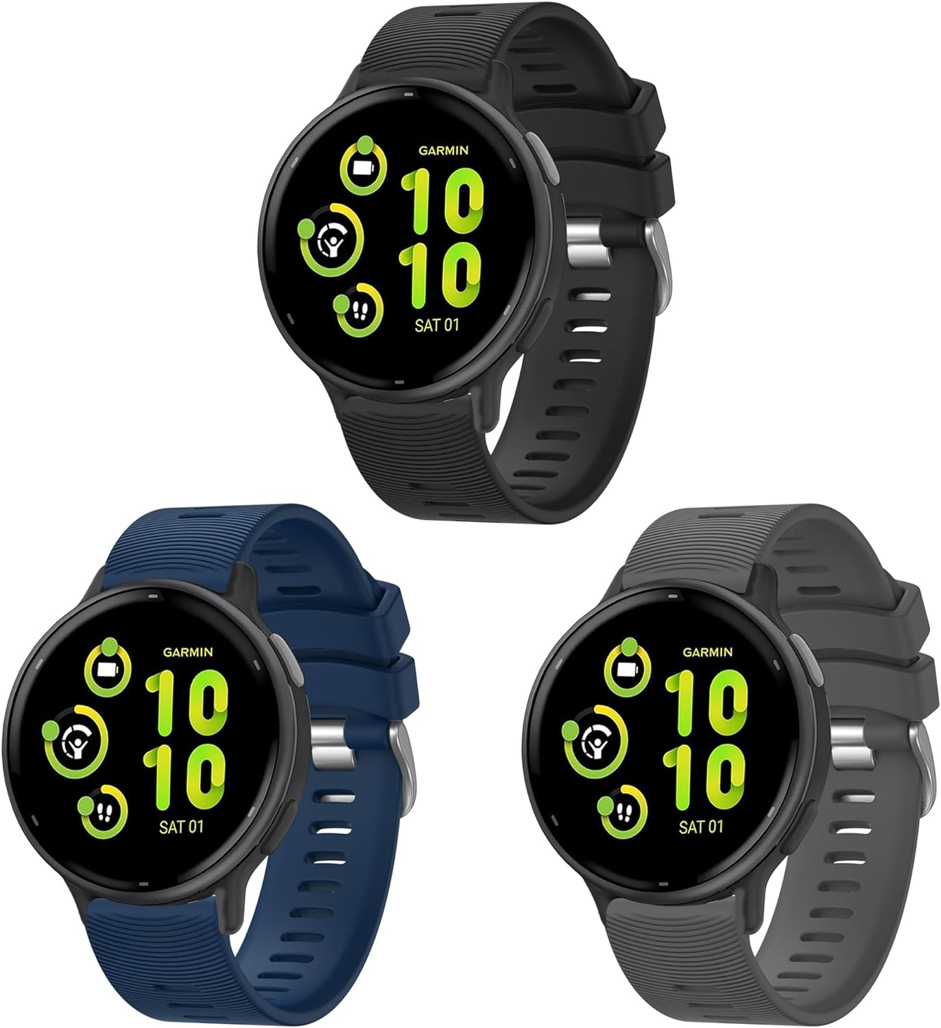 3 Pack Sport Bands for Garmin Vivoactive 5 Bands/Vivoactive 3 Bands, 20Mm Soft Silicone Wristband Straps for Garmin Forerunner 245/245 Music Band