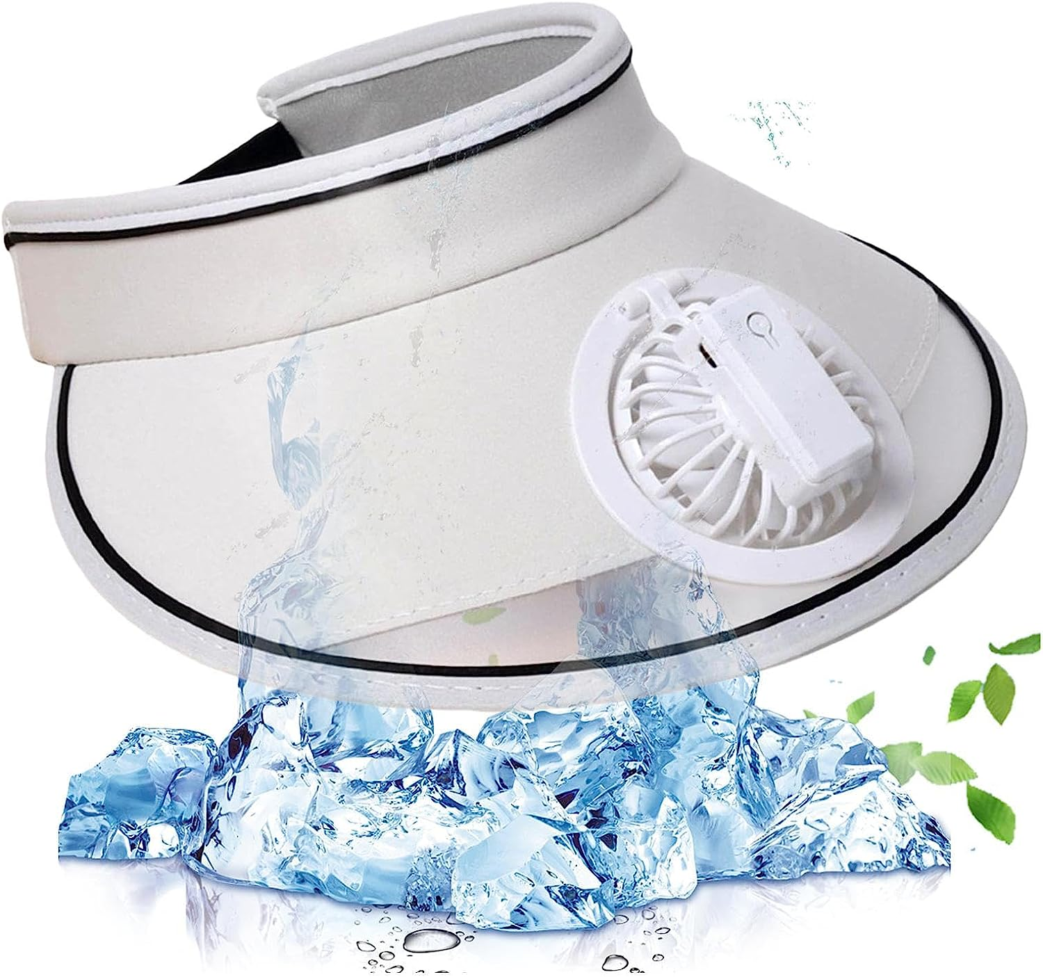Sun Visor Hats with Fan | Large Area Sun Protection - USB Rechargeable - Cooling Hat with Multiple Colors, Fan Beach Accessories for Hiking Casual Women Beach White image number 1