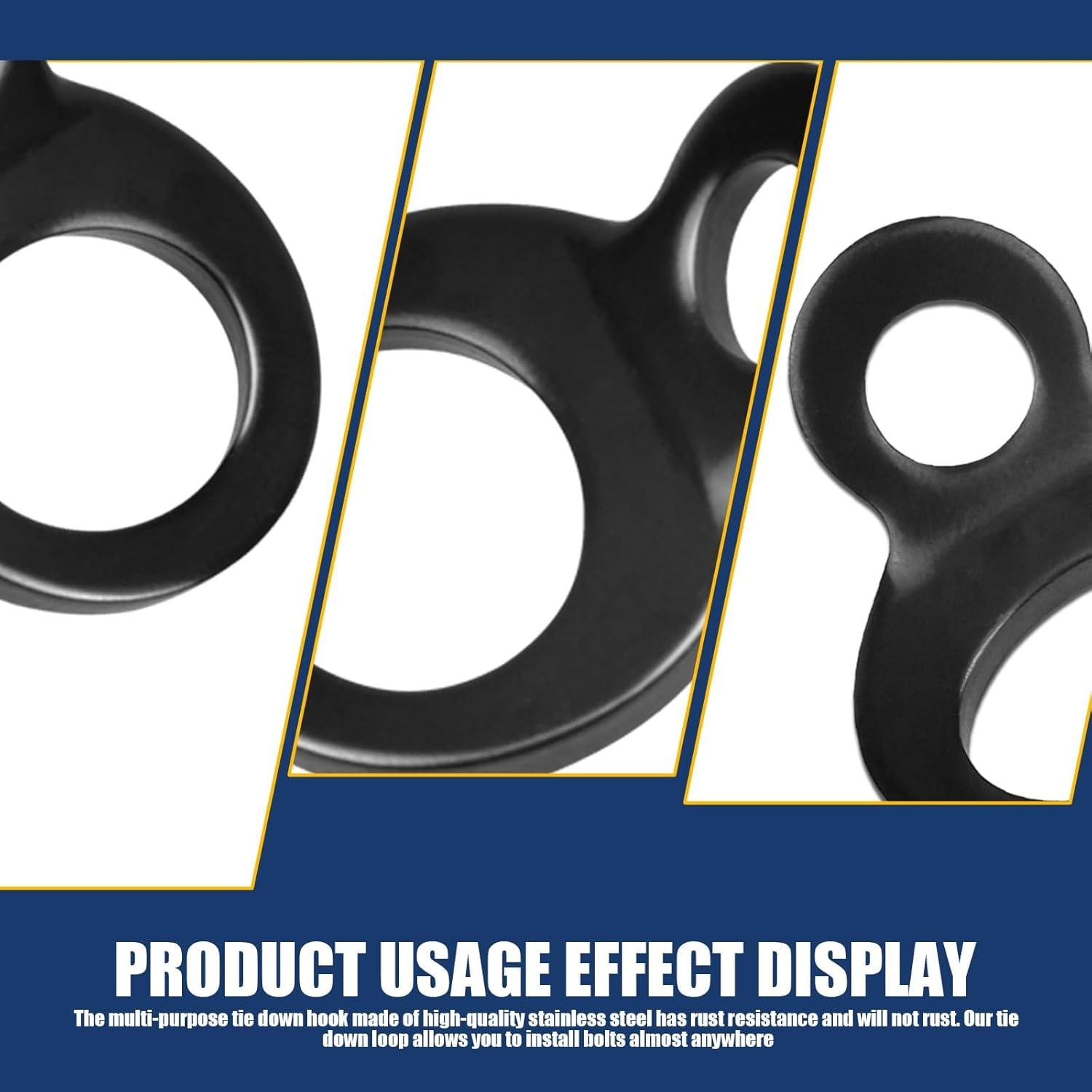 4 PCS Multi-Purpose Car Tie down Anchor Hook, 0.7In X 1.5In Sturdy Stainless Steel O Tie down Strap Rings, Universal Hook Replacement for Motorcycle Dirtbike ATV Trailer Truck (Black) image number 2