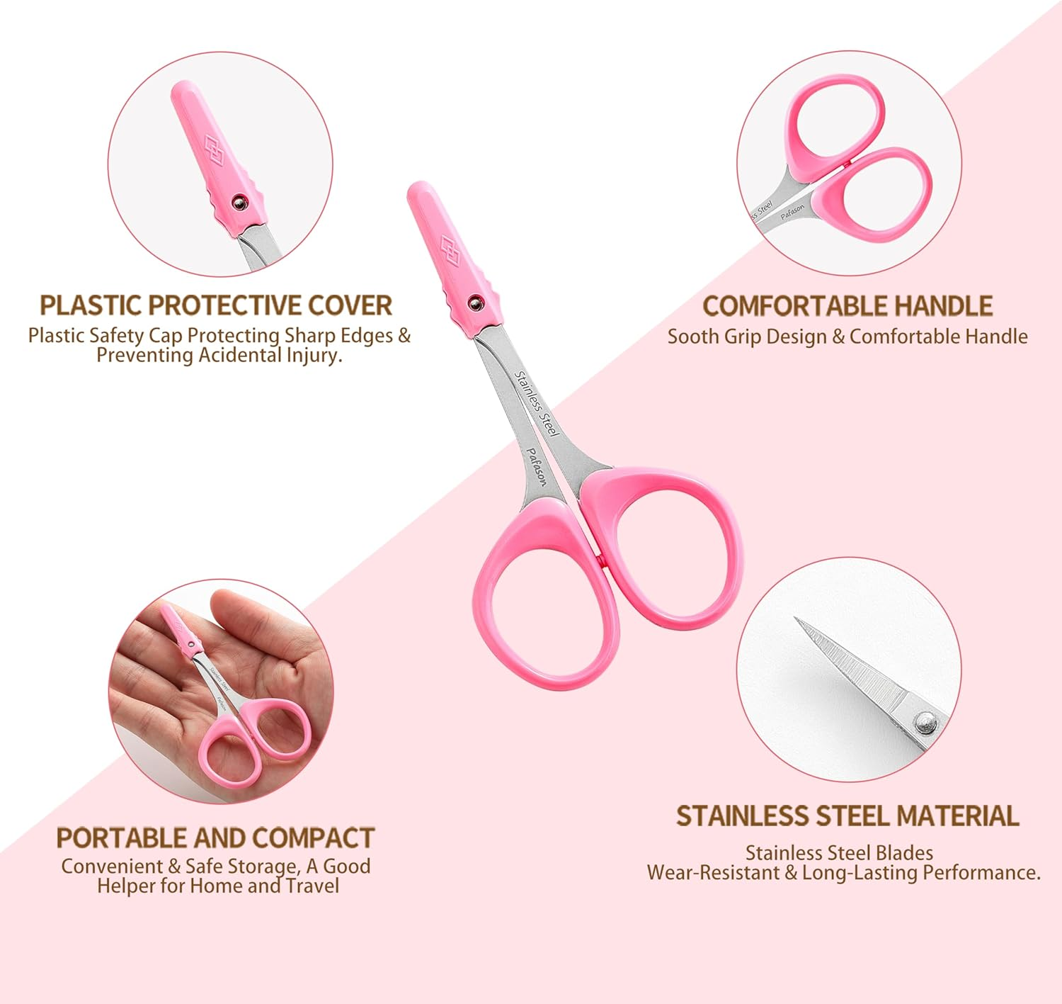 PAFASON Stainless Steel Curved and Straight Beauty Cosmetic Eyebrow Grooming Scissor Set with Safety Cap for Trimming Shaping Eyelash Extensions