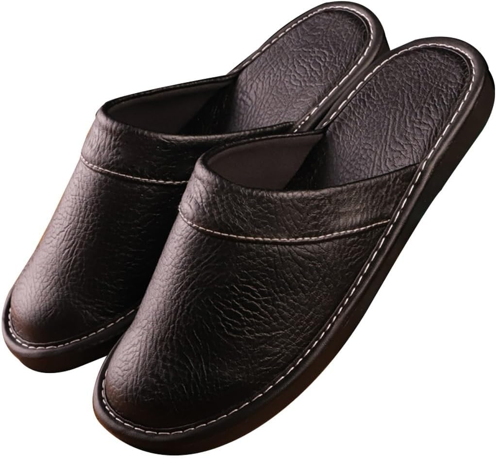 Leather Slippers for Men Indoor Outdoor，Pantoufles Mules En Cuir Pour Homme，Couple'S Home Indoor Breathable Non-Slip Slippers