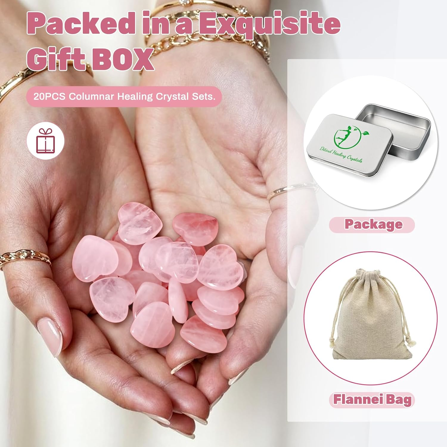 20Pcs Mini Crystal Heart Natural Healing Crystals Rose Pink Quartz Bulk Polished Stone image number 3