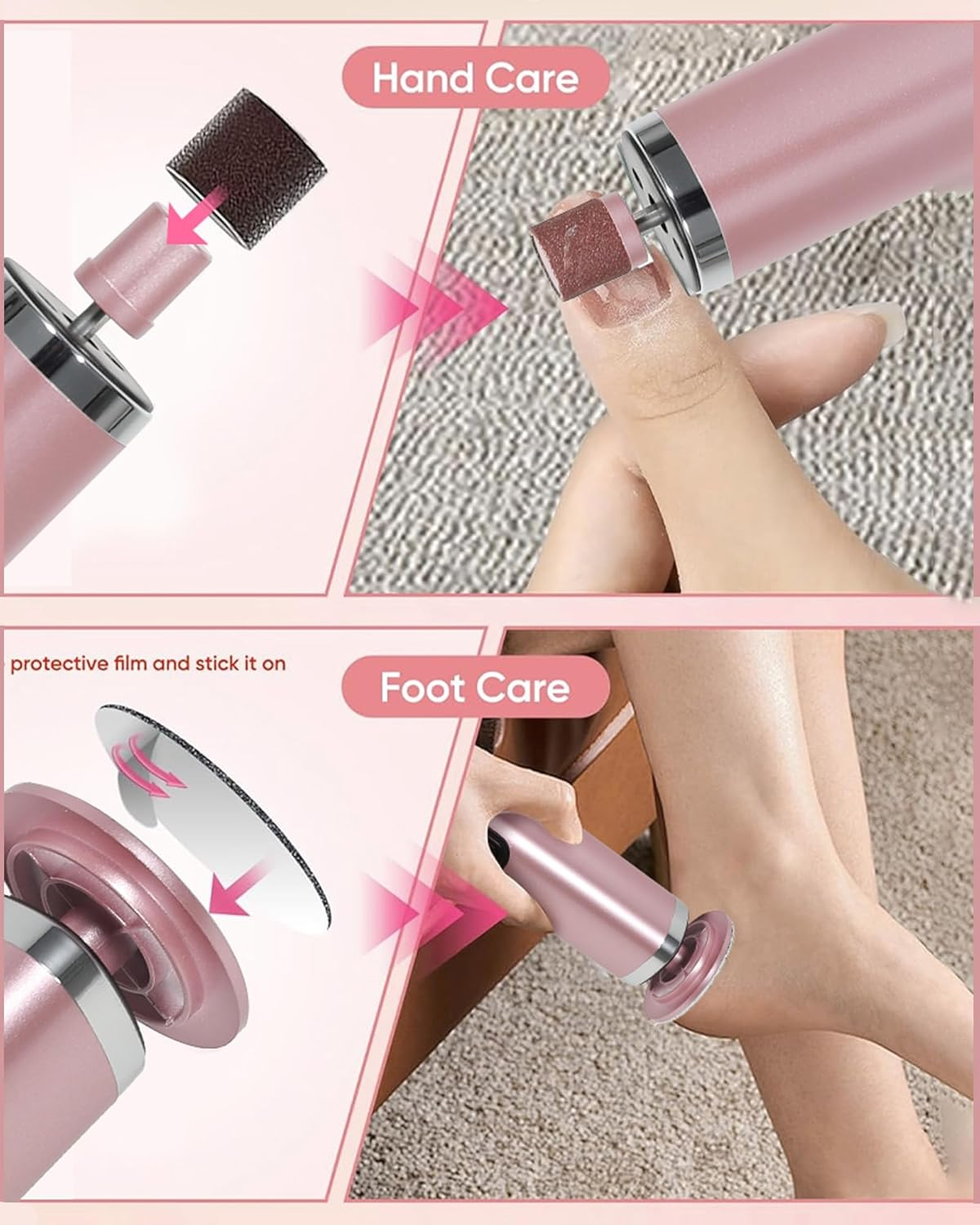 2-In-1 Electric Callus Remover, Callus Removal Foot, Rechargeable Electric Callus Remover Feet, 6 Speeds, Pedicure Set, Foot Care, Electric for Cracked Heels, Callus, Hard Skin image number 6