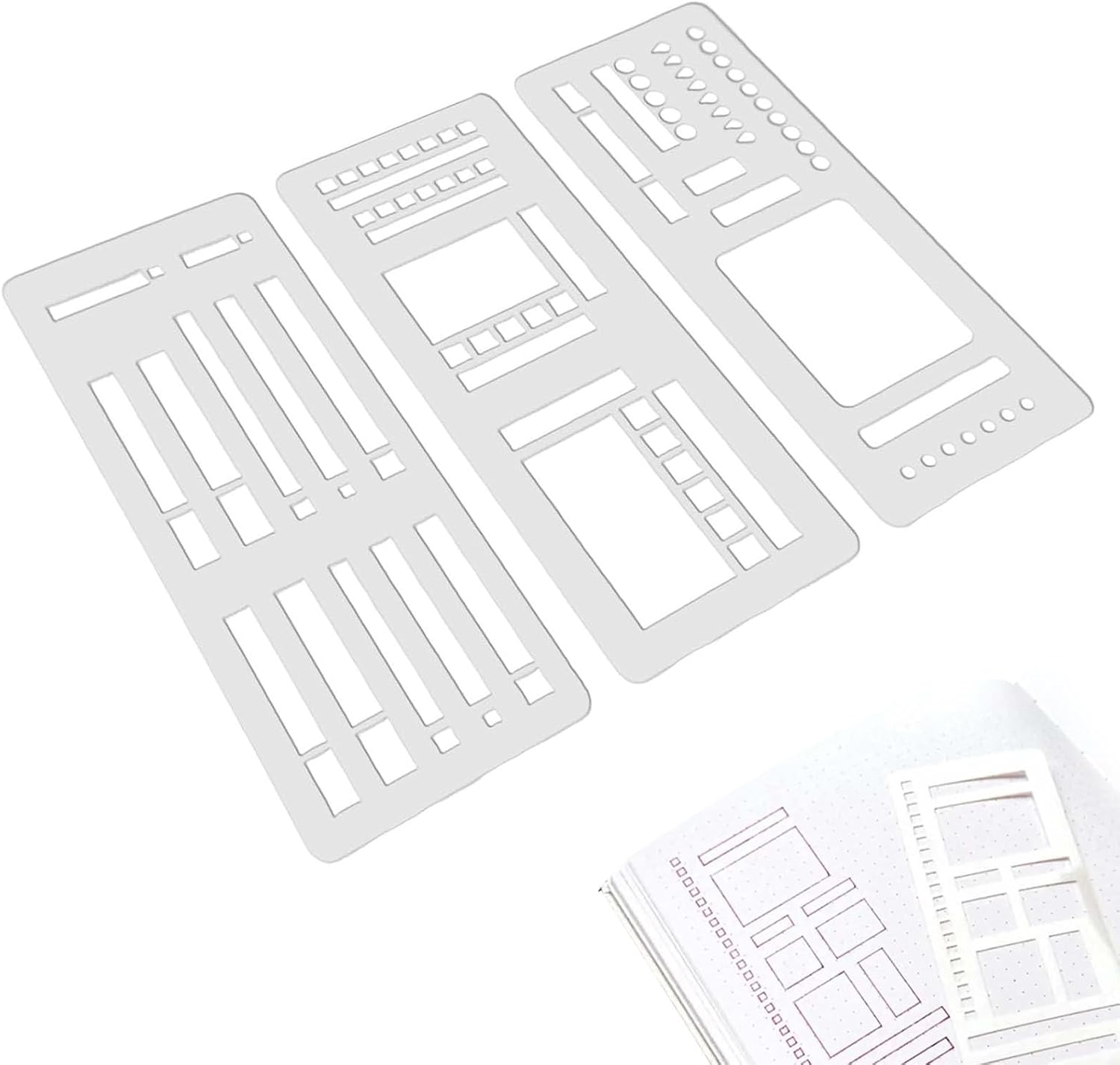 Handmade Flexible Record Template, Planner Stencils Handmade Flexible Record Template, 3-Pack Bulletjournal Stencils, Versatile Drawing Templatekit for Drawing Rectangle Checkboxes (A) - 3 Set image number 4