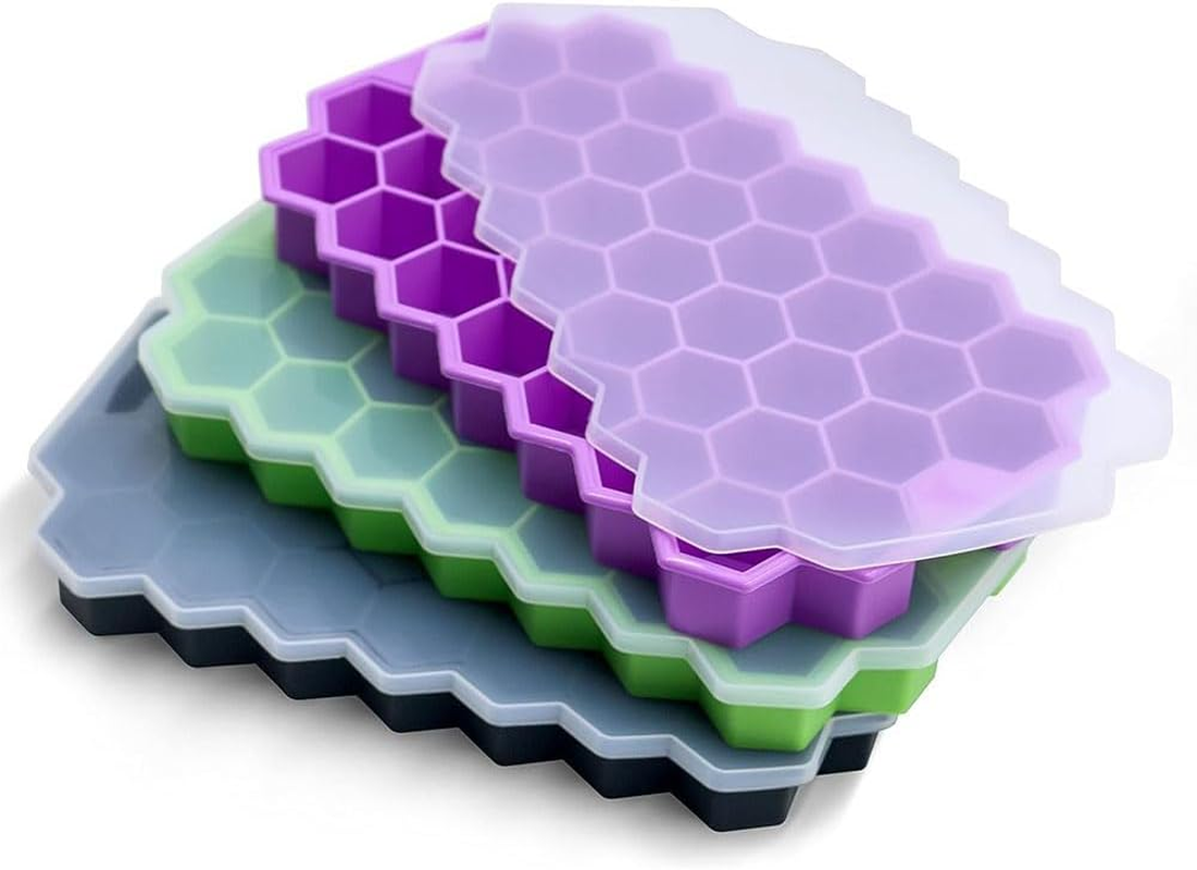 Silicone 37-Ice Cube Trays Molds with Sealing Lid Easy-Release Reusable Ice Cube for Bar,3 Packs Black.Green and Purple image number 1