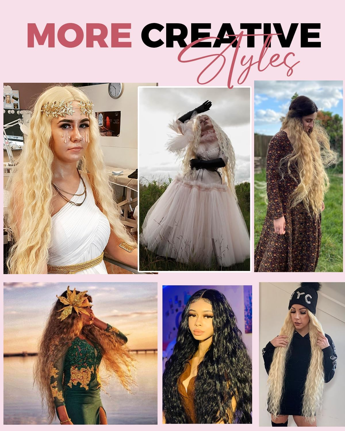 Style Icon Pink Super Long Lace Front Wig 104 Cm Long Curly Wig for Women Super Long Wavy Synthetic Lace Wig T Part Lace Wig Heat Resistant Fibre image number 5