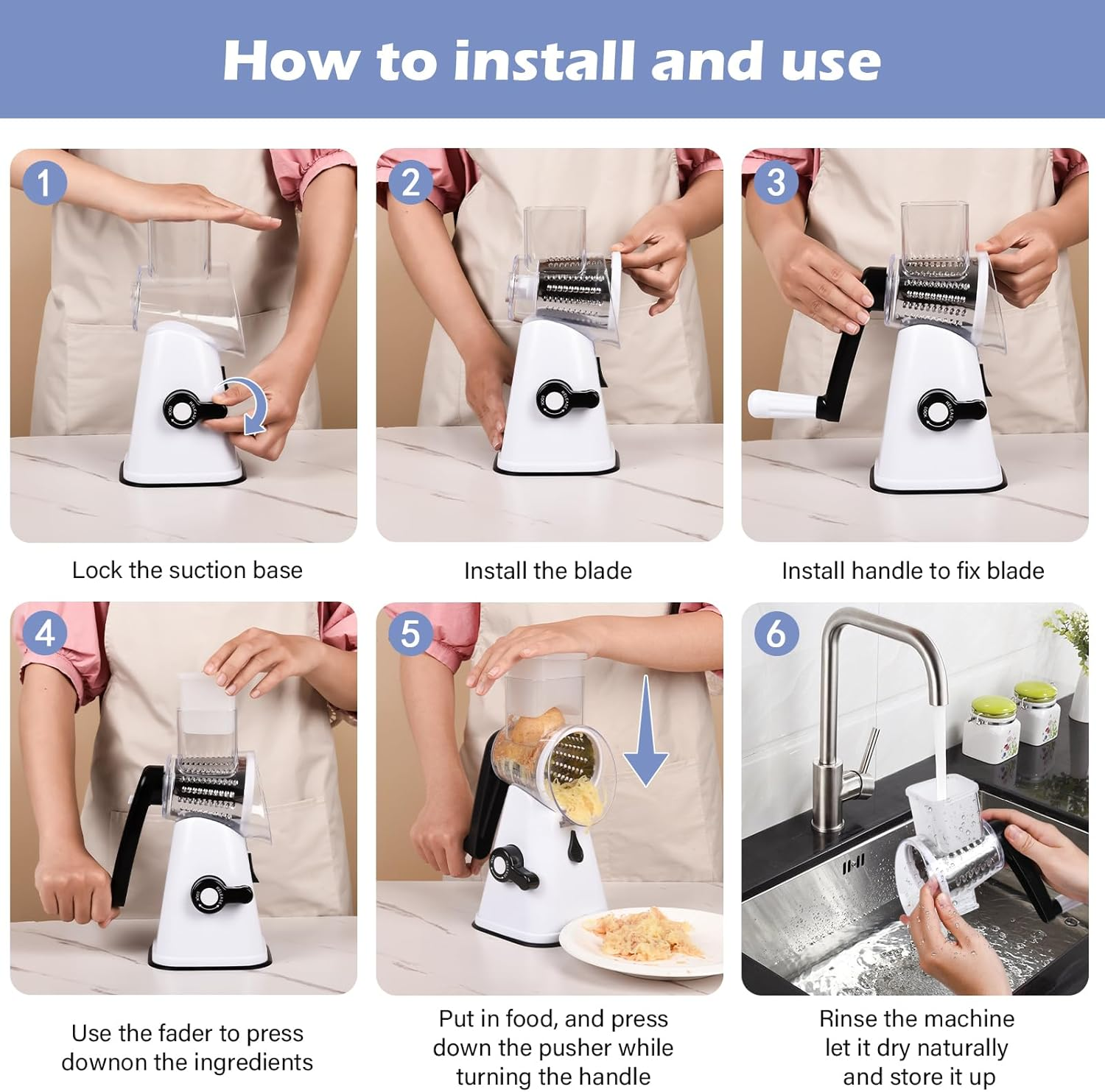 Globalshop Home Table Top Drum Cheese Grater with 3 Blades and Powerful Anti-Slip Suction Base; Safe for Your Hands image number 4