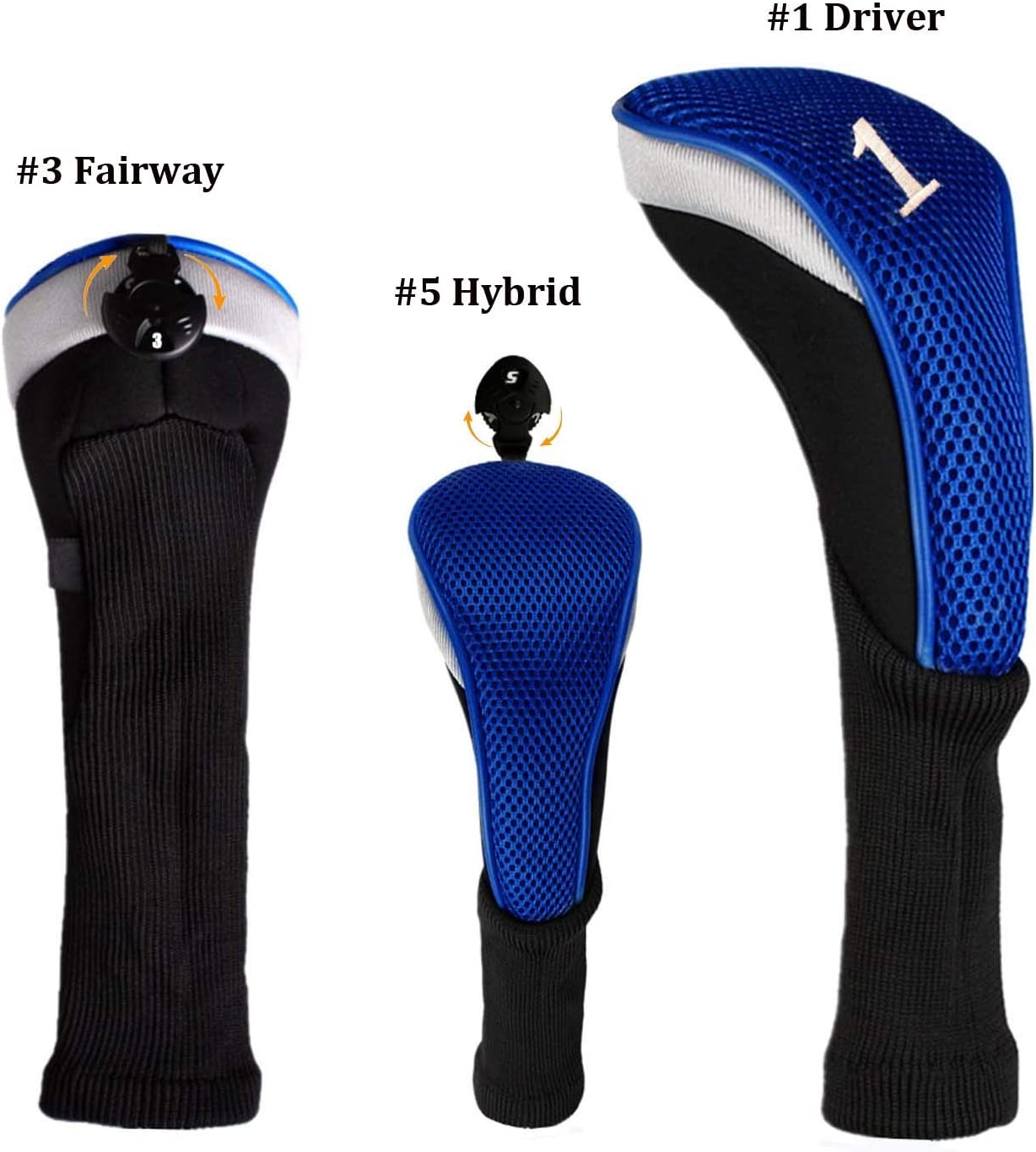 Golf Club Head Covers for Woods and Driver Hybrids Fairway Value Pack Protective Clubs Headcovers with Interchangeable No.Tags 1 3 5 image number 4