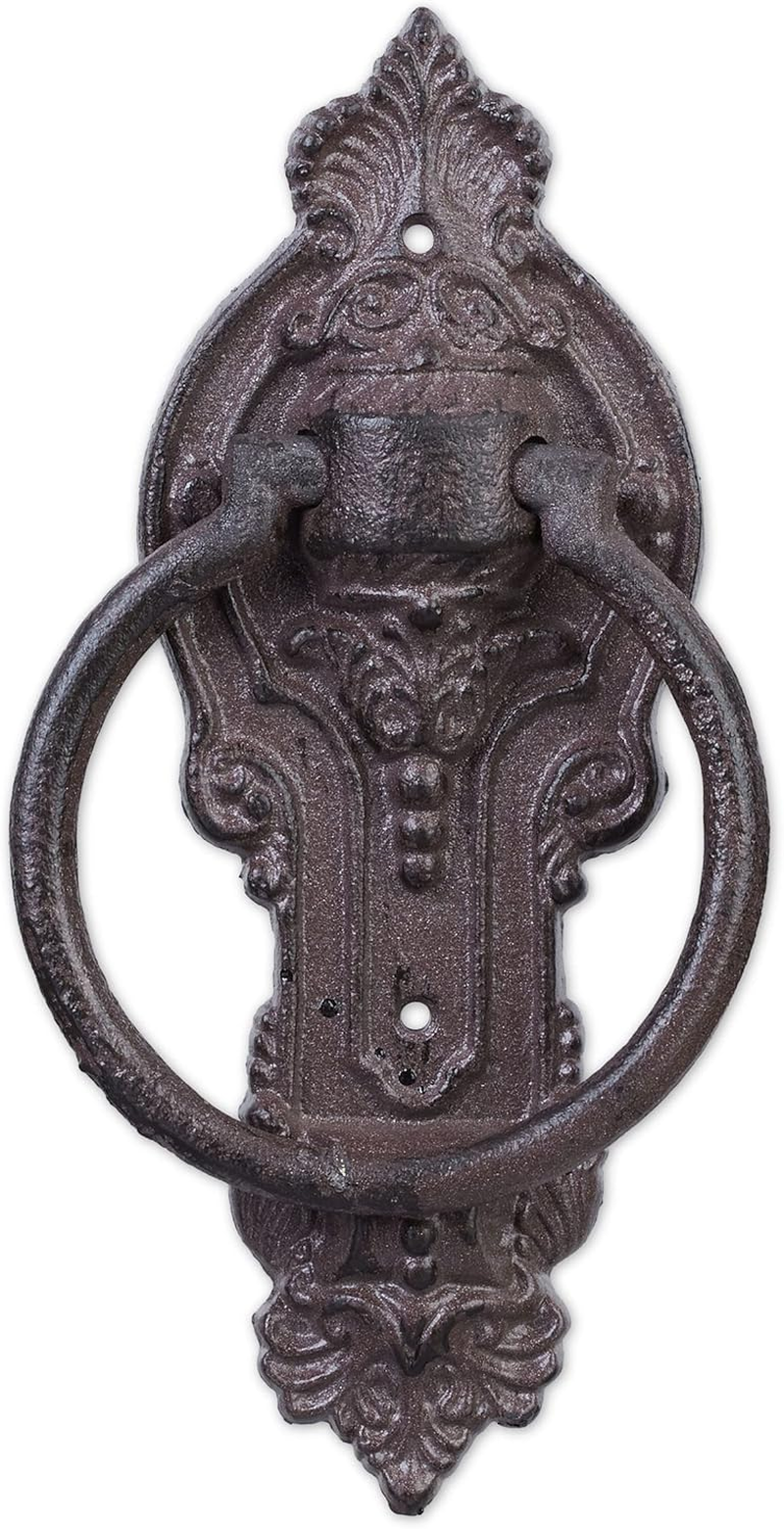 Relaxdays Antique Knocker, Cast Iron, Embellished Knocking Ring, for Front Door, Hxwxd: 25.5 X 10.5 X 2.5 Cm, Brown,10029005 image number 6