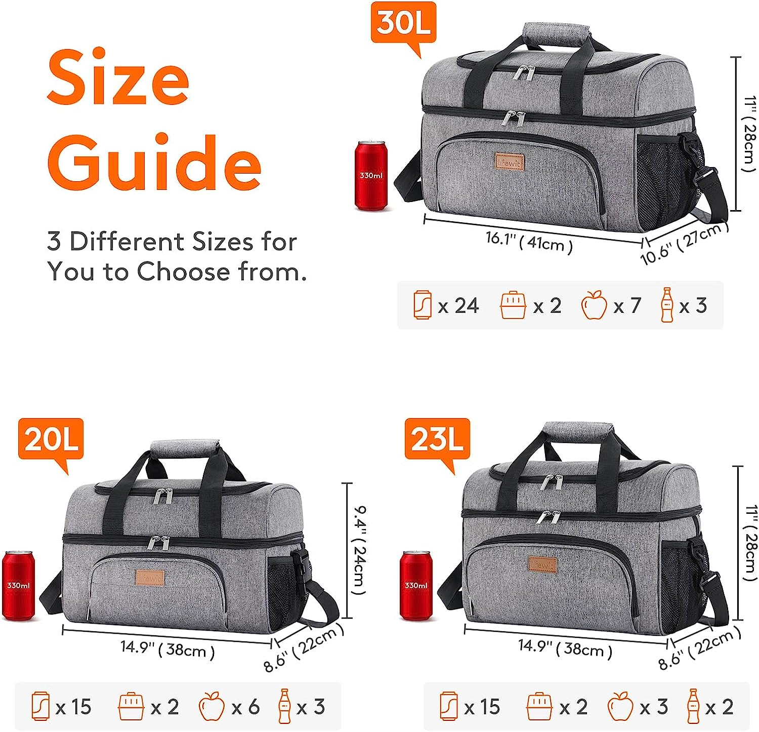 Lifewit Large Cooler Bag 27/32/48 Cans Insulated Lunch Bag Lightweight Portable Cool Bag Double Layer for Picnic, Beach, Work, Trip image number 1