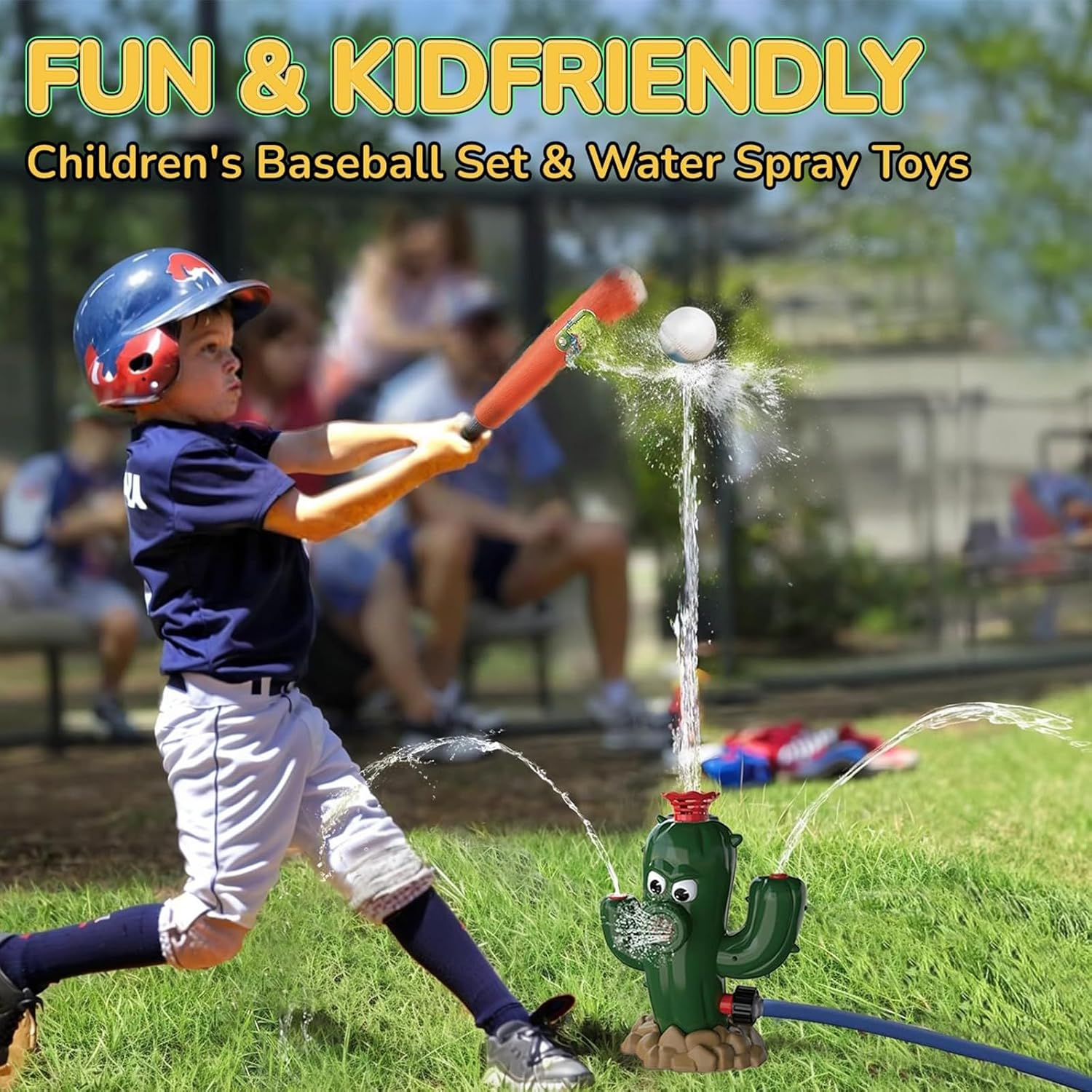 Kids Outdoor Water Sprinkler - Cactus Summer Backyard Lawn Game Spinning Sprinkler Toy - Spraying Ultra-High Water Jets, Attaches to Garden Hose, Baseball image number 2