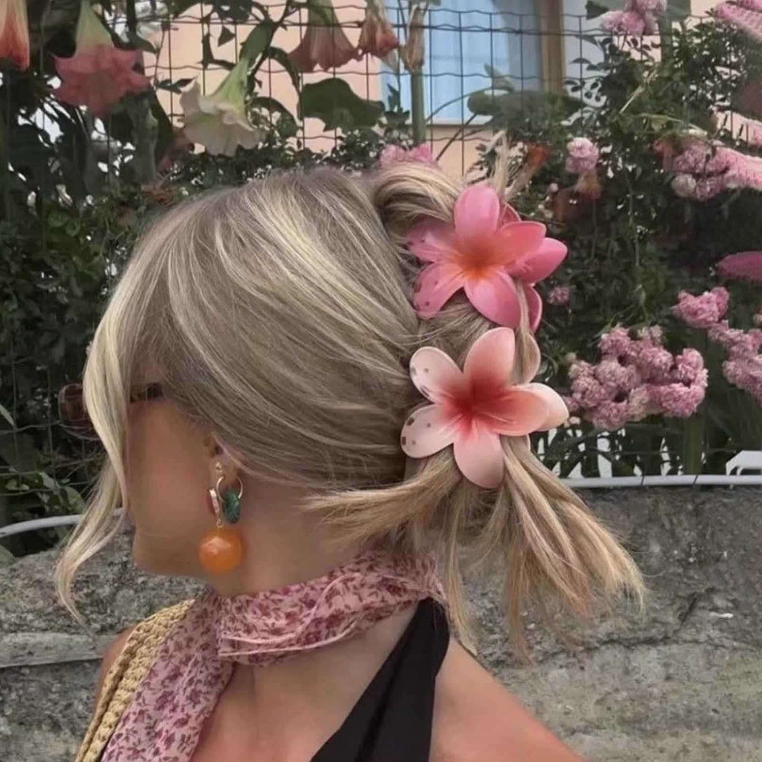 Inateannal Flower Hair Clips for Women Thick Hair Large Pink Flower Claw Clips Hawaiian Floral Hair Accessories Strong Hold Non-Slip Hair Clips Summer Beach Floral Claw Barrette image number 5