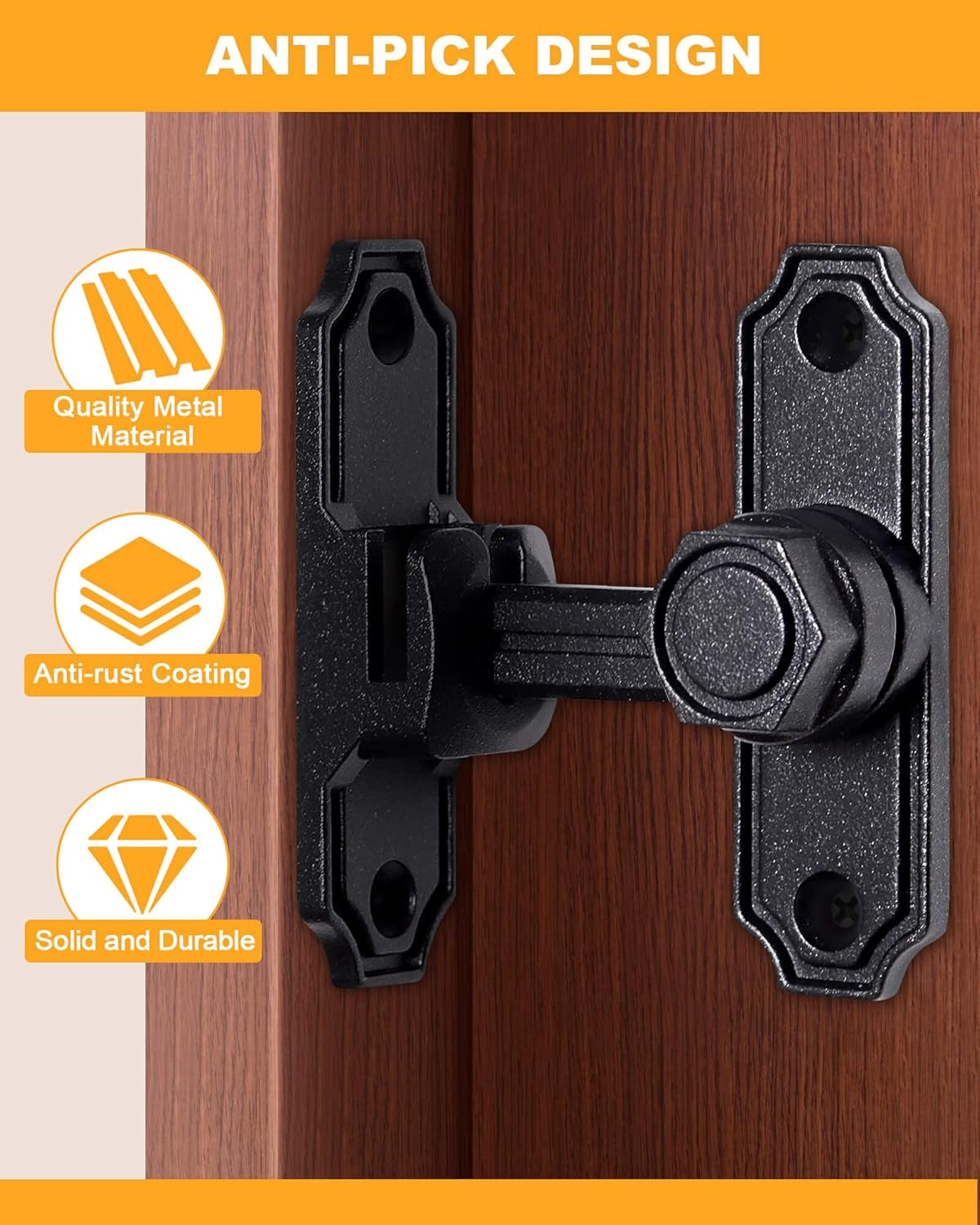 Sliding Barn Door Lock Hardware, 90/180 Degree Heavy Duty Gate Latches, Flip Safety Door Bolt Latch Lock, Applicable for Barn, Garden, Bathroom, Window, Garage, Vomika image number 4