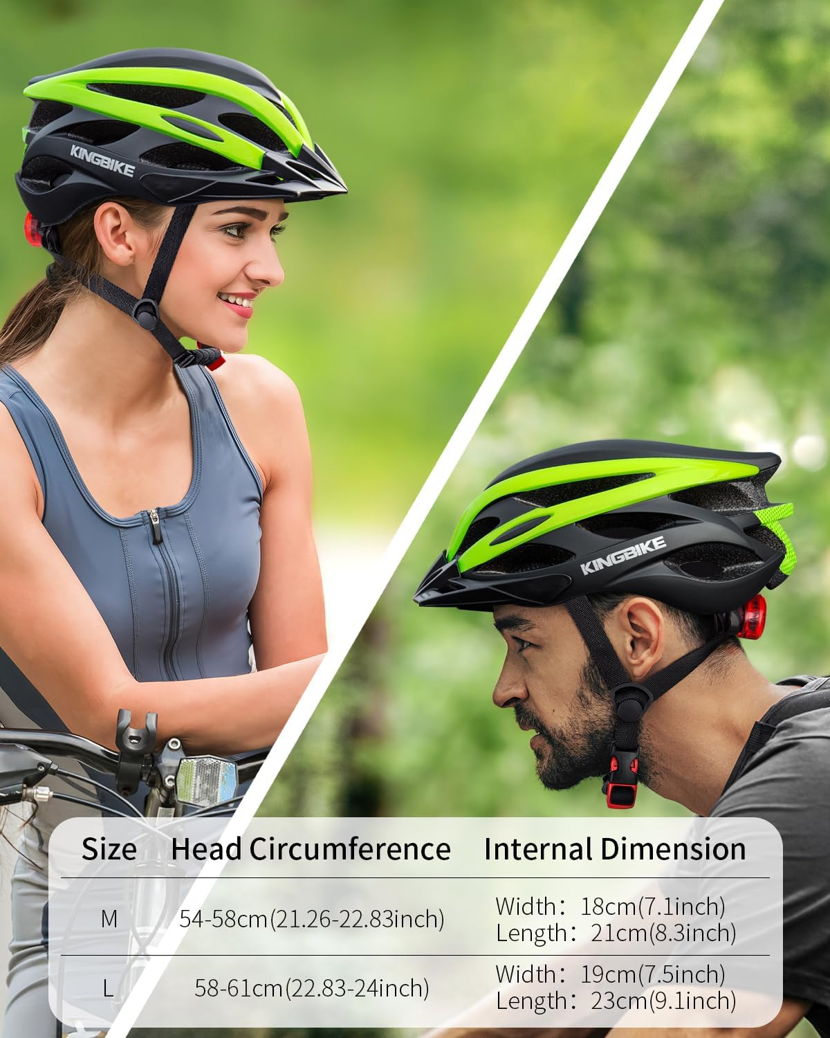 KINGBIKE Bike Helmet with USB Rechargeable Rear Light, Replaceable Liners,Ultra-Lightweight Comfortable for Adult Men Women Youth (54-61CM) image number 1