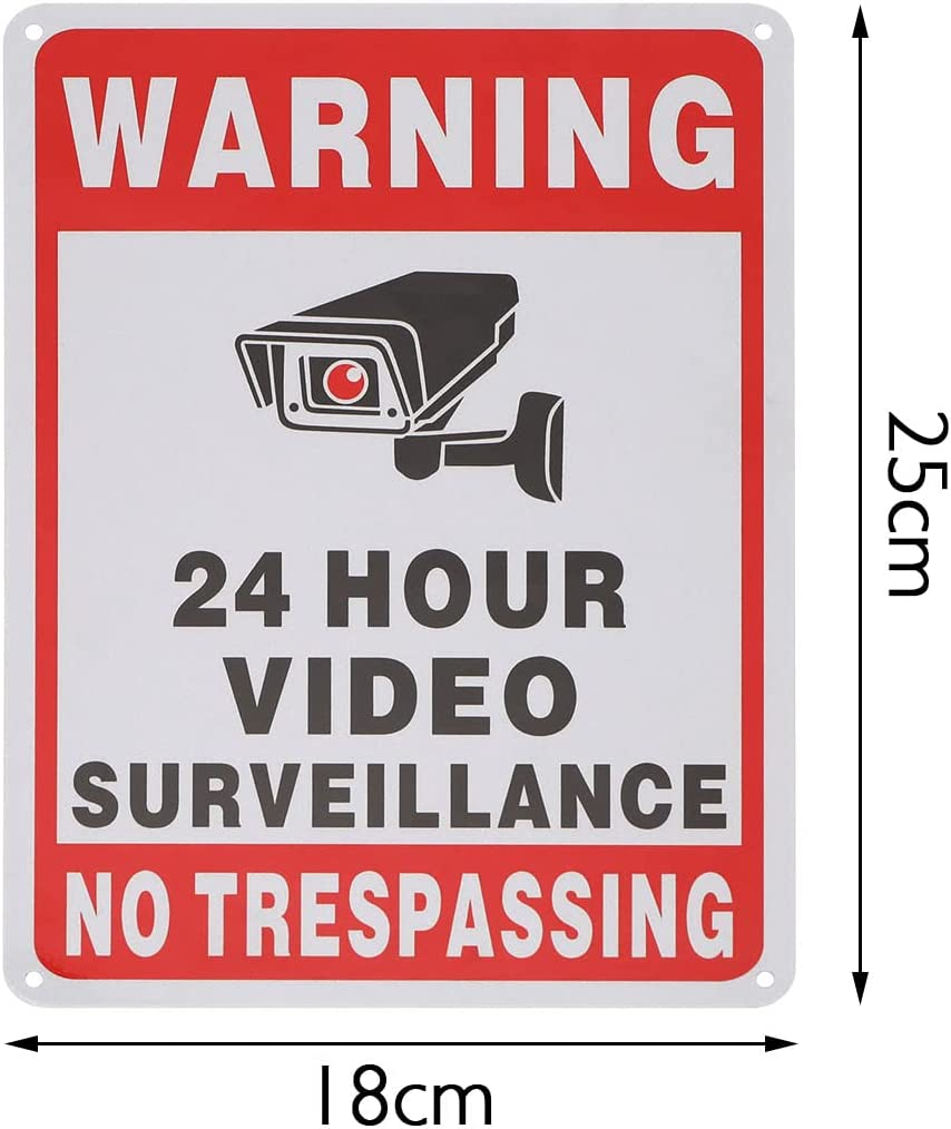 SING F LTD 2PCS No Trespassing Sign 24 Hour Video Surveillance Warning Signs 10X7 Inch Aluminum Reflective Security Camera Sign for Indoor Outdoor Gardens Gates image number 4
