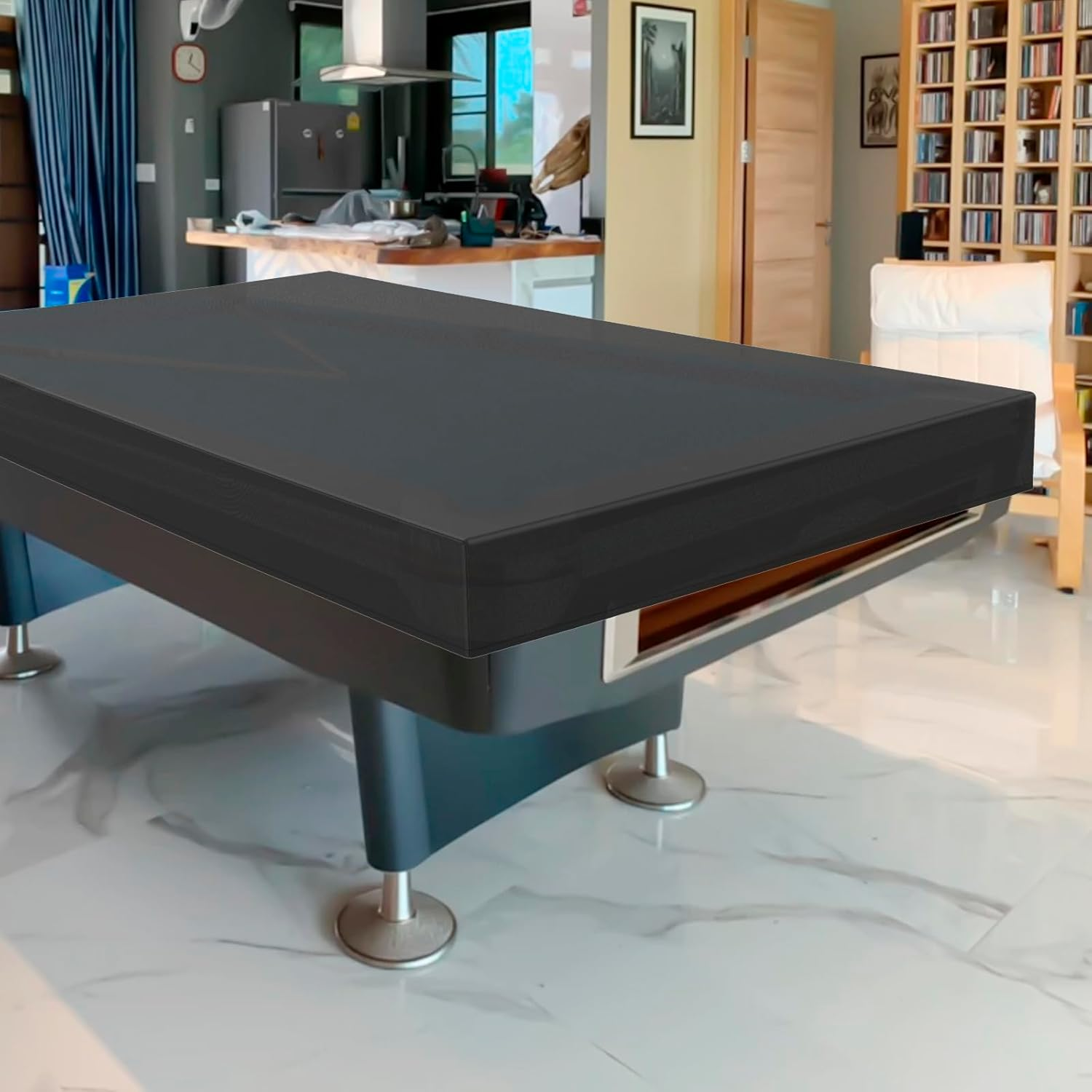 Pool Table Cover, 7FT /8FT Waterproof Billiard Table Cover, Heavy-Duty 210D Oxford Cloth Snooker Table Dust Cover Machine Washable Billiard Table Protector for Pool Table, Black (100X56X8 Inch) image number 6