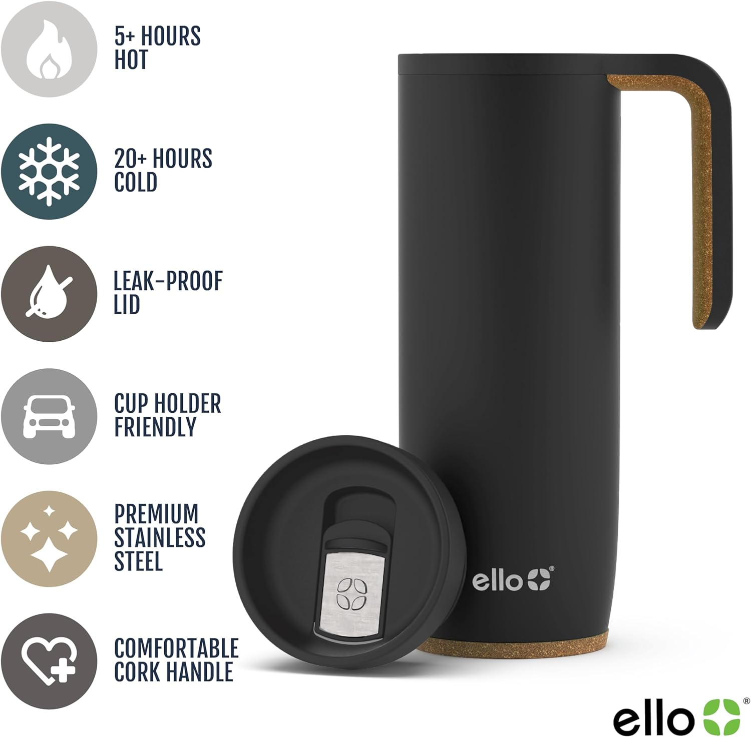 Ello Magnet 18Oz Vacuum Insulated Stainless Steel Travel Mug with Side Handle and Leak-Proof Slider Lid and Built-In Coaster, Keeps Hot for 5 Hours, Perfect for Coffee or Tea, Bpa-Free image number 2