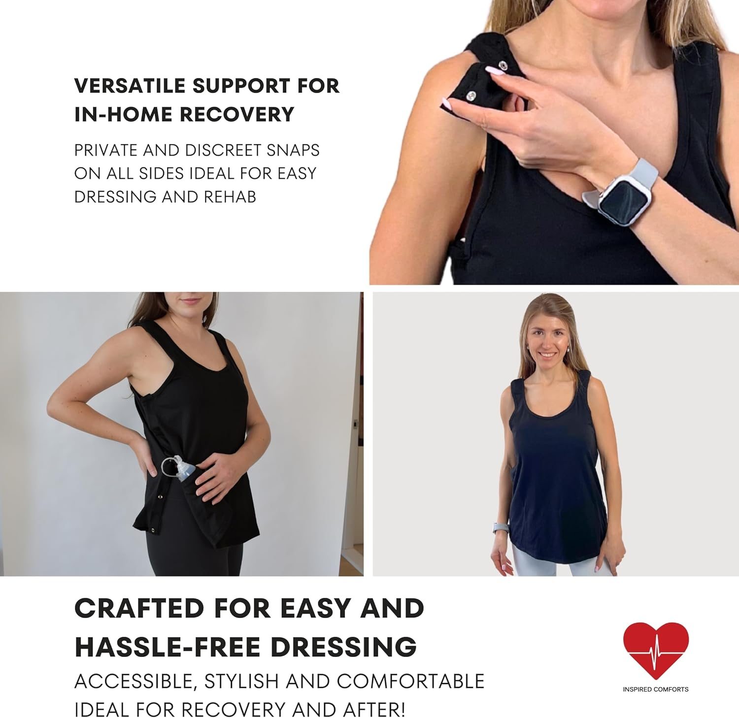 Inspired Comforts Mastectomy Recovery Tank Top with Drain Pocket & Snap-Access image number 5
