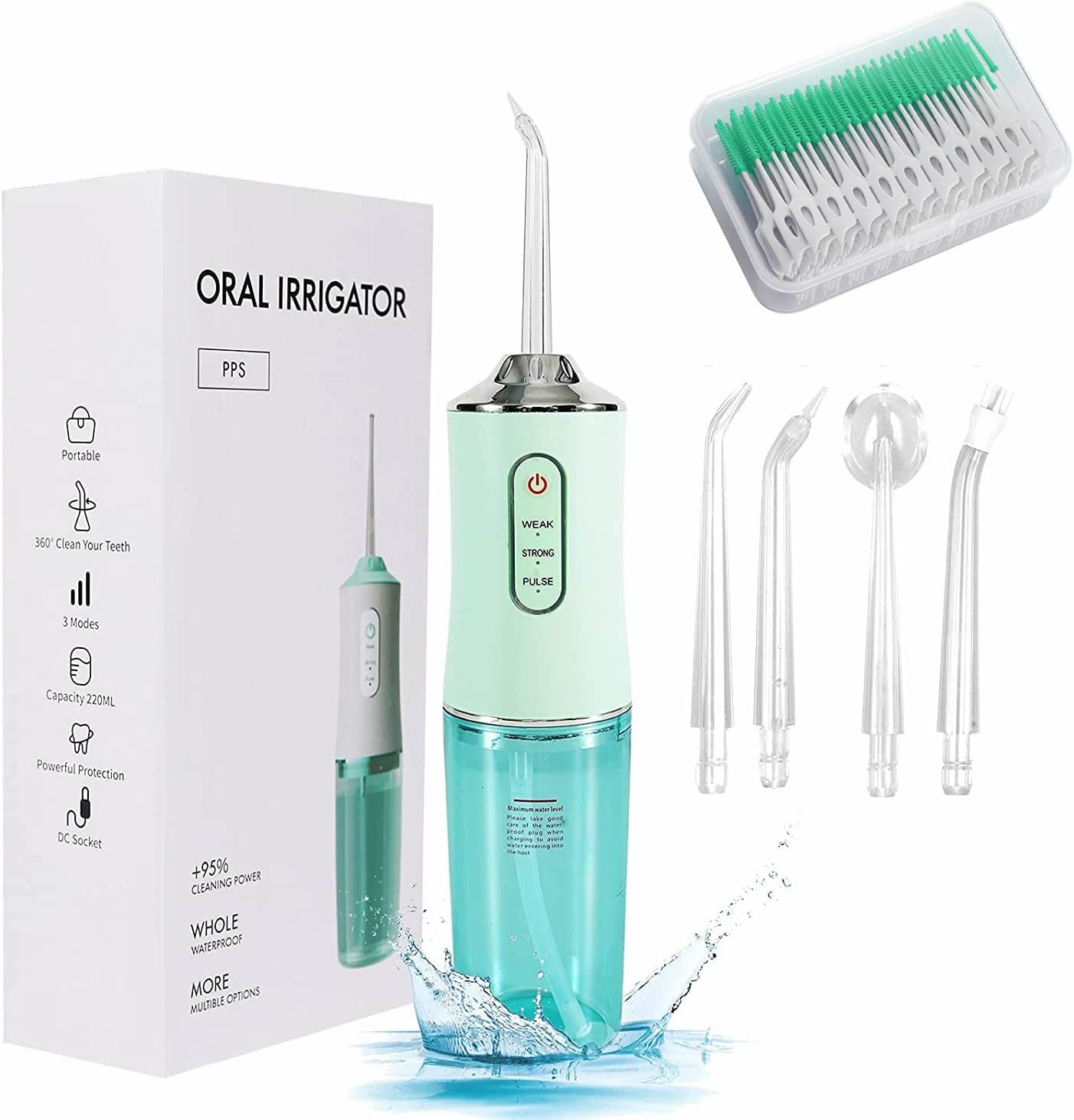 Water Flosser Professional Cordless Electric Tooth Flusher Water Cleaner, 220Ml Water Tank Waterproof and Whole Body Washing 3 Operating Mode Small Portable(Green) image number 3