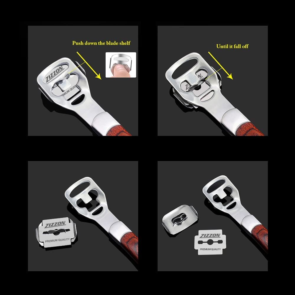 ZIZZON Foot Care Pedicure Callus Shaver Hard Skin Remover Foot Scraper Heel Scraper Wood Handle 10 Blades image number 5