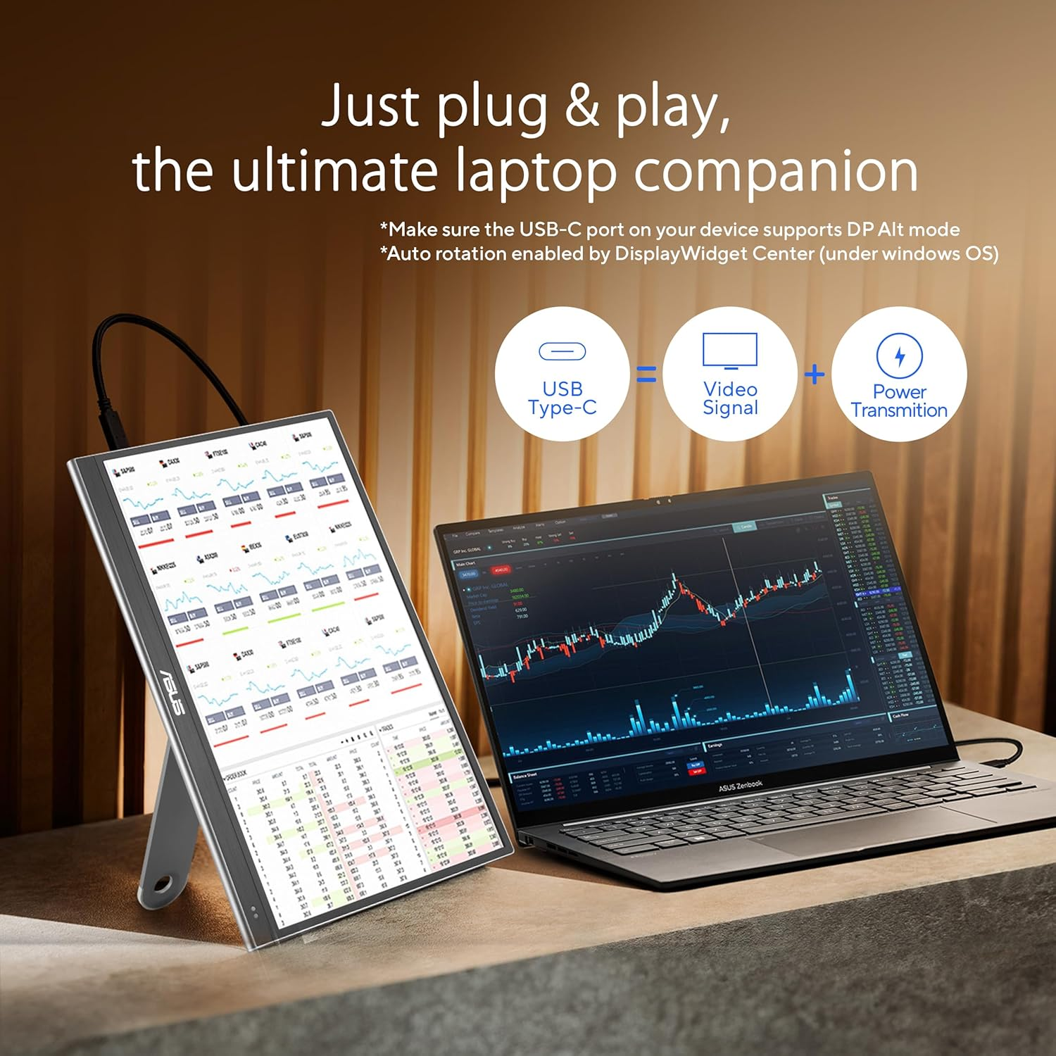 ASUS Zenscreen OLED MQ16AHE Portable Monitor &ndash; 16 Inch (15.6 Inch Viewable) FHD (1920 X 1080), OLED, 100% DCI-P3, 1 Ms Response Time, HDR-10, USB Type-C, Mini HDMI, Proximity Sensor, 360&deg; Kickstand image number 1