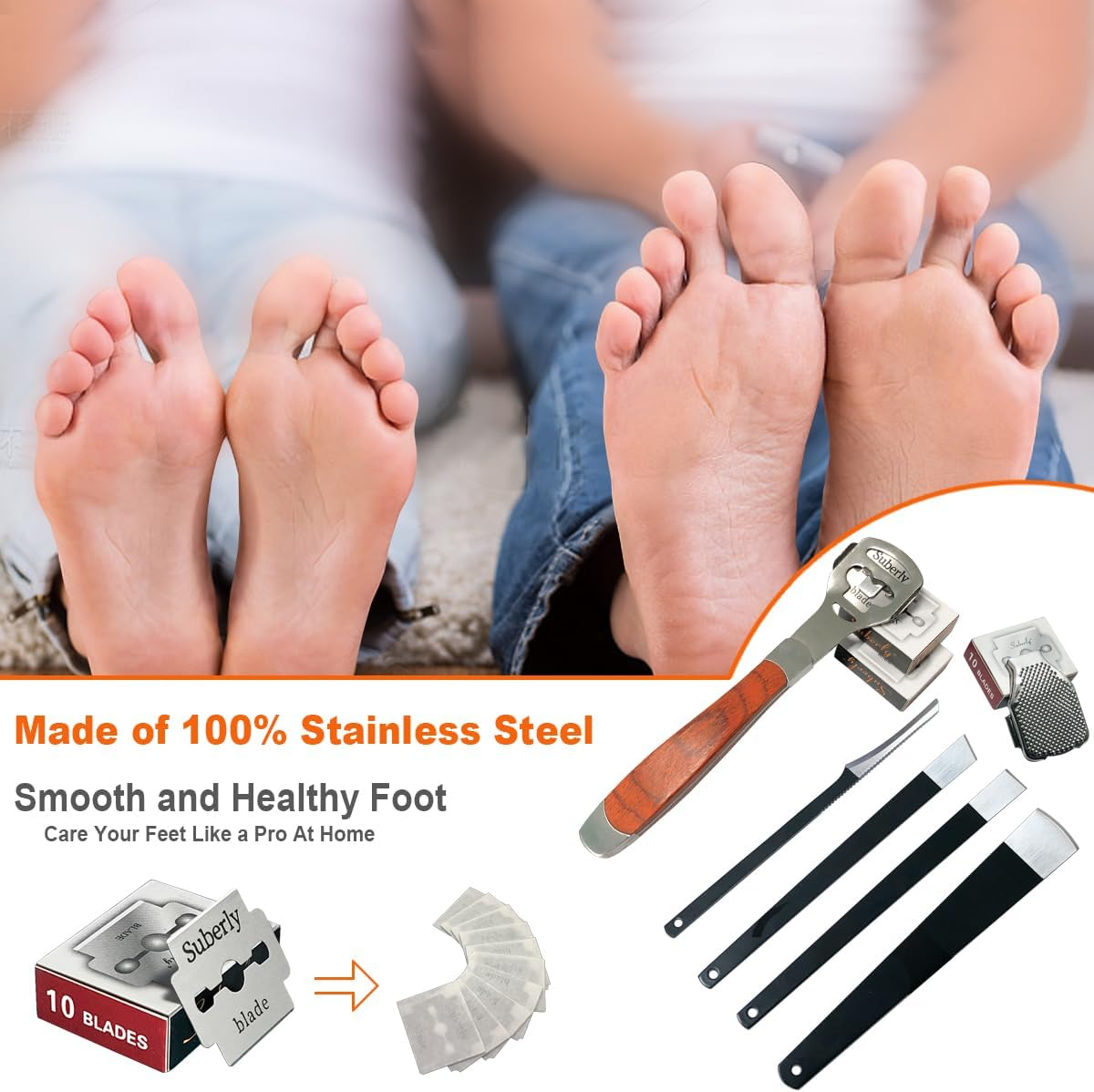 36 Pcs Callus Shaver for Feet Set, (1Stainless Foot File &1 Foot File Heads & 4 Pedicure Knife & 30 Replacement Slices Blades), Professional Callus Remover for Feet Tools for Wet and Dry Feet image number 2