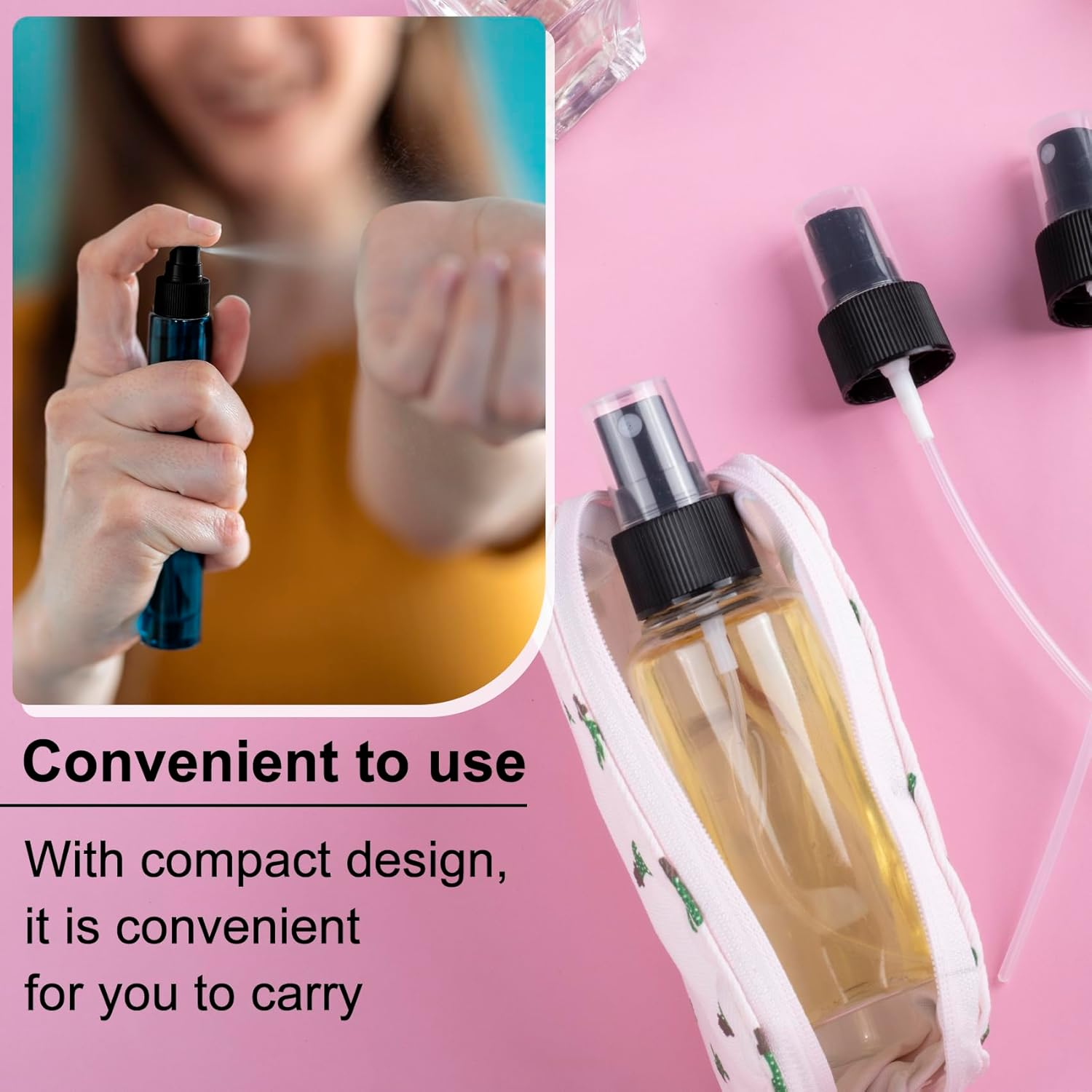 Alpinleux 4 Pcs Spray Bottle Top, Nozzle Sprayer Tops Replacement, Plastic Fine Mist Sprayer Pump for Essential Oil, Cleaning Solutions (24/410 Cap Size, Black) - White image number 2