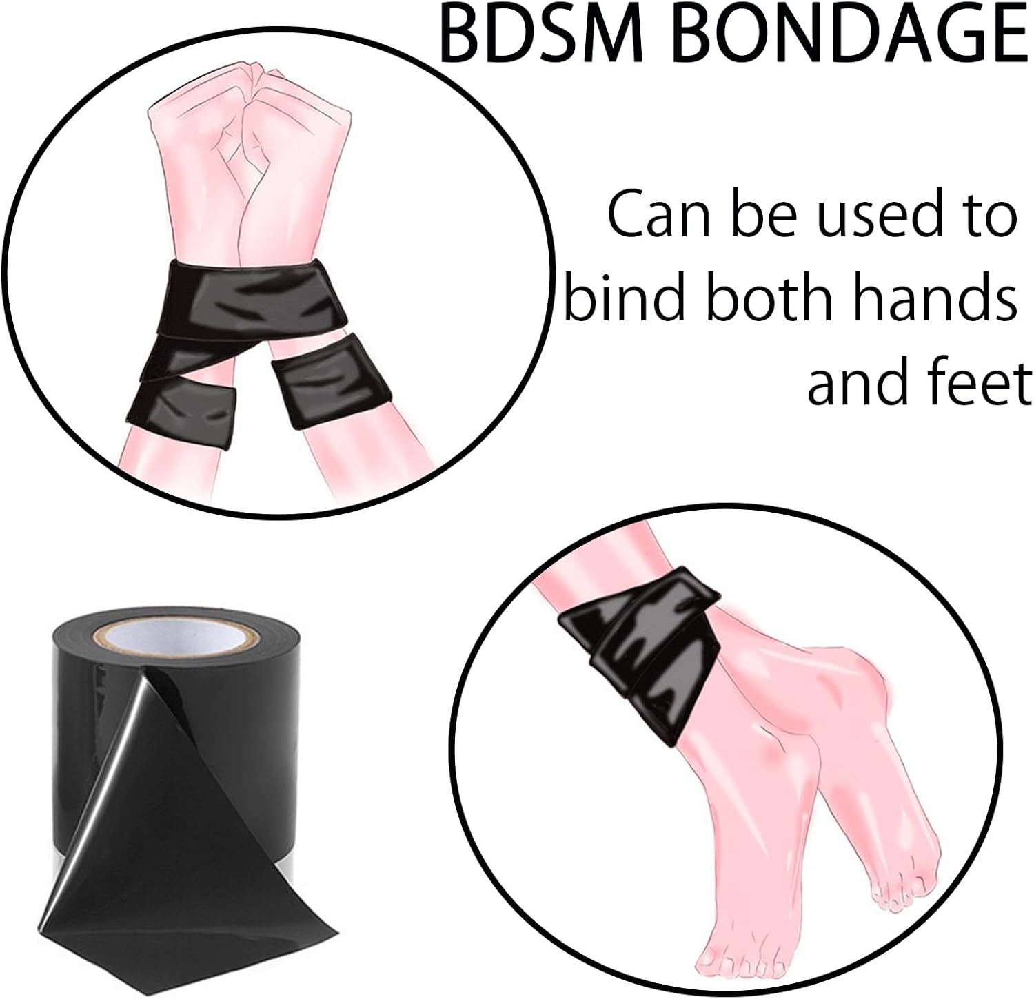 BDSM Bondage Tape Set &ndash; Reusable Electrostatic PVC Restraint Tape for Couples, Kinky Sex Toys for Bedroom Games, Fetish Binding Tape for Men and Women, Black image number 5