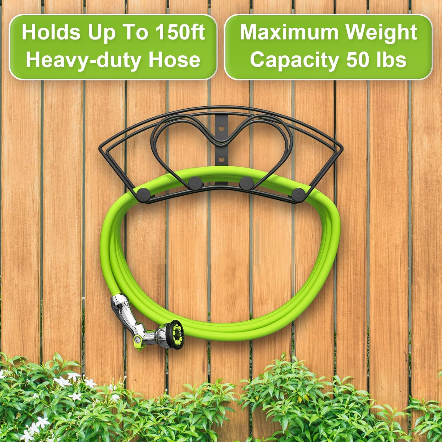 Hose Holder Wall Mount, Heavy Duty Garden Hose Reel Holder, Solid Metal Hose Hanger Holds up to 150Ft, Garden Hose Storage Hose Reel for Outside, Black image number 1