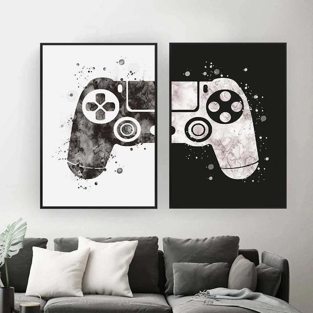 Gaming Room Decor Video Game Themed Wall Art - Black and White Canvas Painting Posters and Prints for Kids Teen Game Room - Unframed