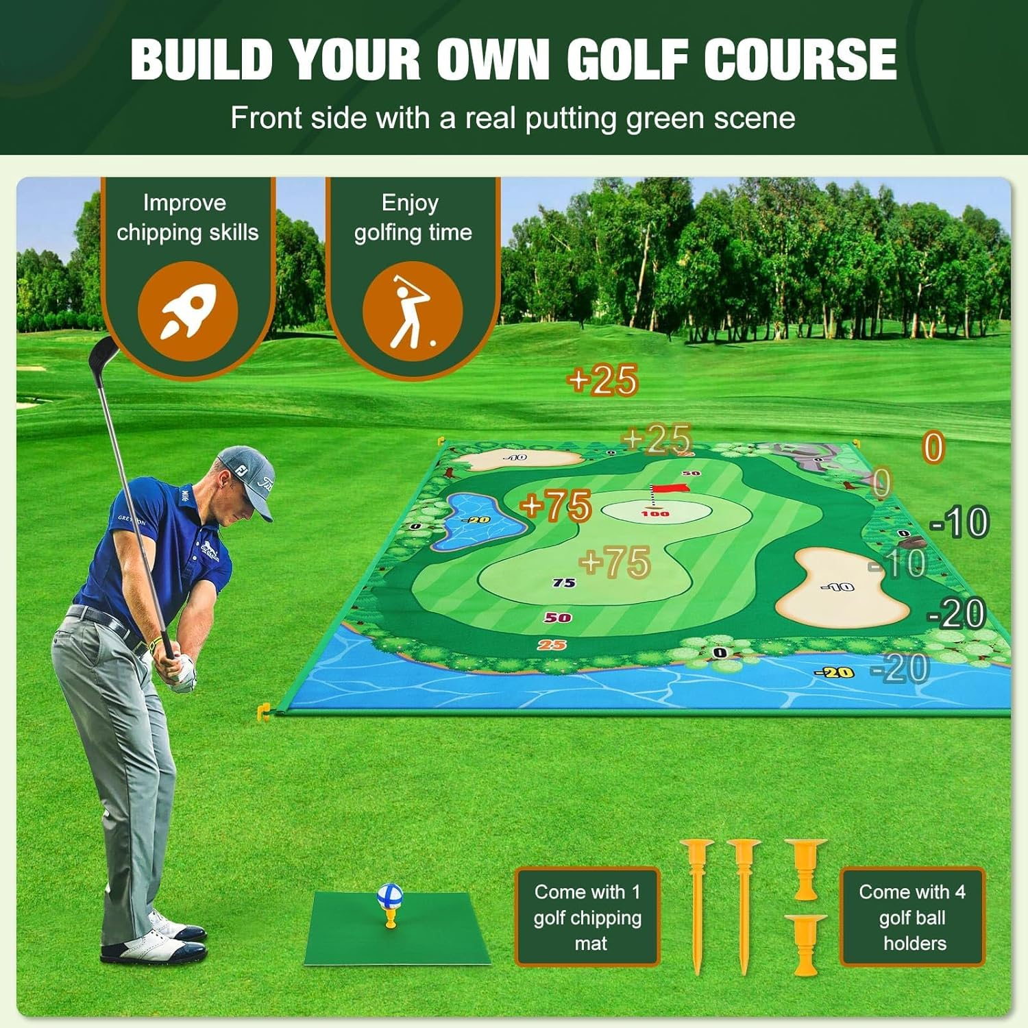 Golf Game Golf Chipping Game, Double Sided Golf Game & Golf Hitting Mat plus for Kids Adults, Indoor Golf Games Practice Mat with 20 Sticky Balls And10 Darts image number 5