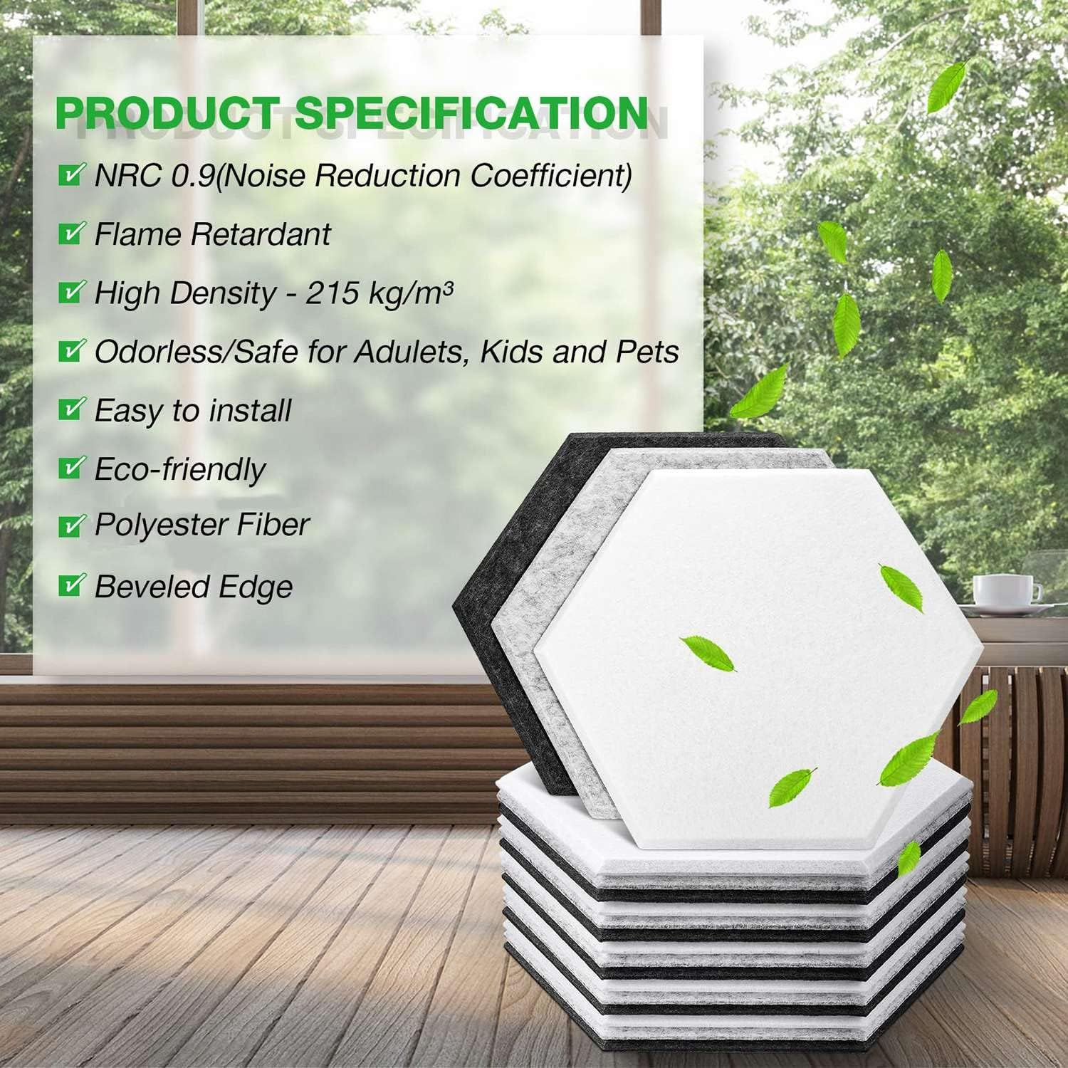 18 Pcs Acoust Insulation Panel Sound Absorbing Acoustic Sound Proof Panels Hexagonal Acoustic Panel for Sound Insulation &Acoustic Treatment image number 4