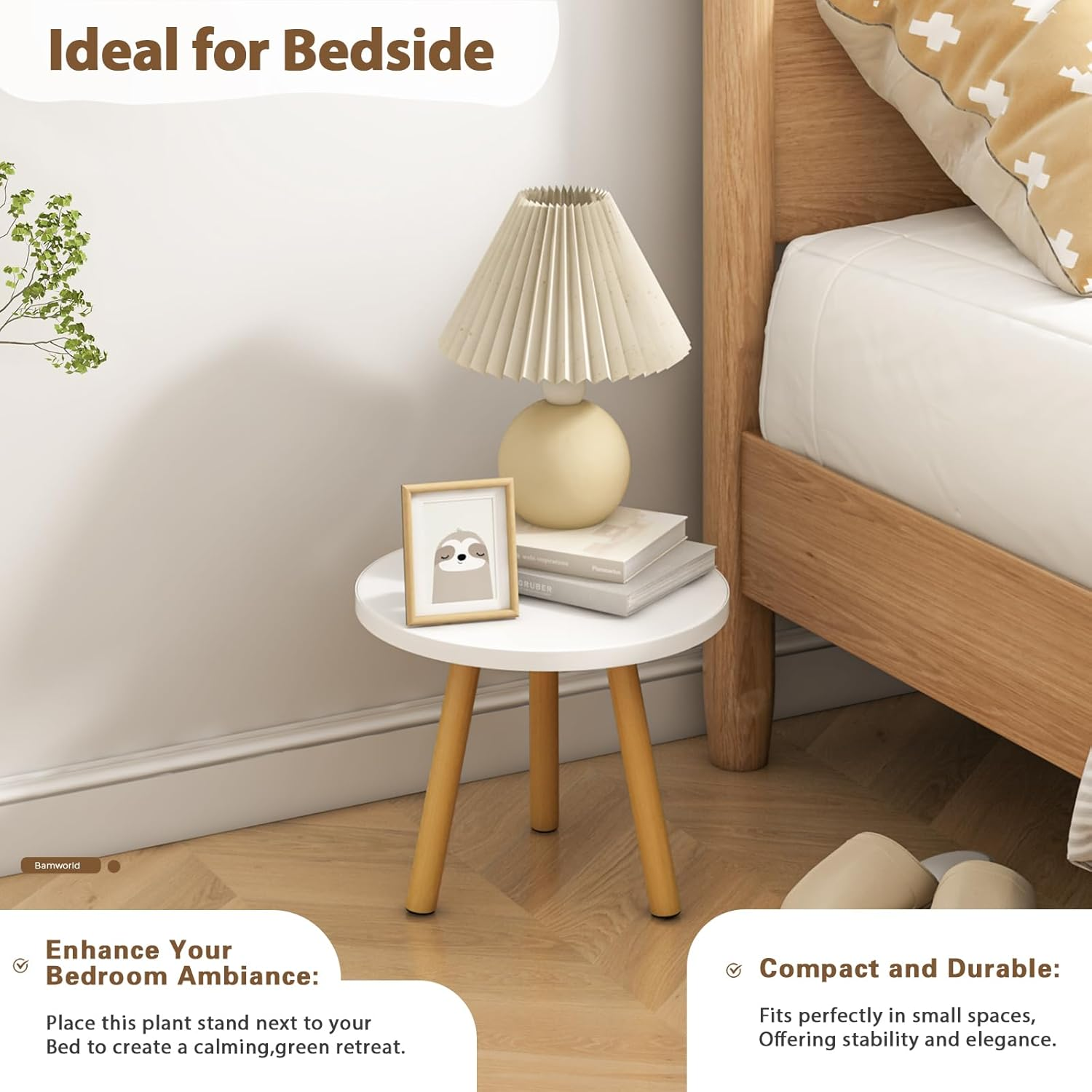 Bamworld Wood Plant Stand Indoor Small Plant Table Mid Century Holder for Flower Pots round Side/End Table for Corner Bedroom Living Room image number 2