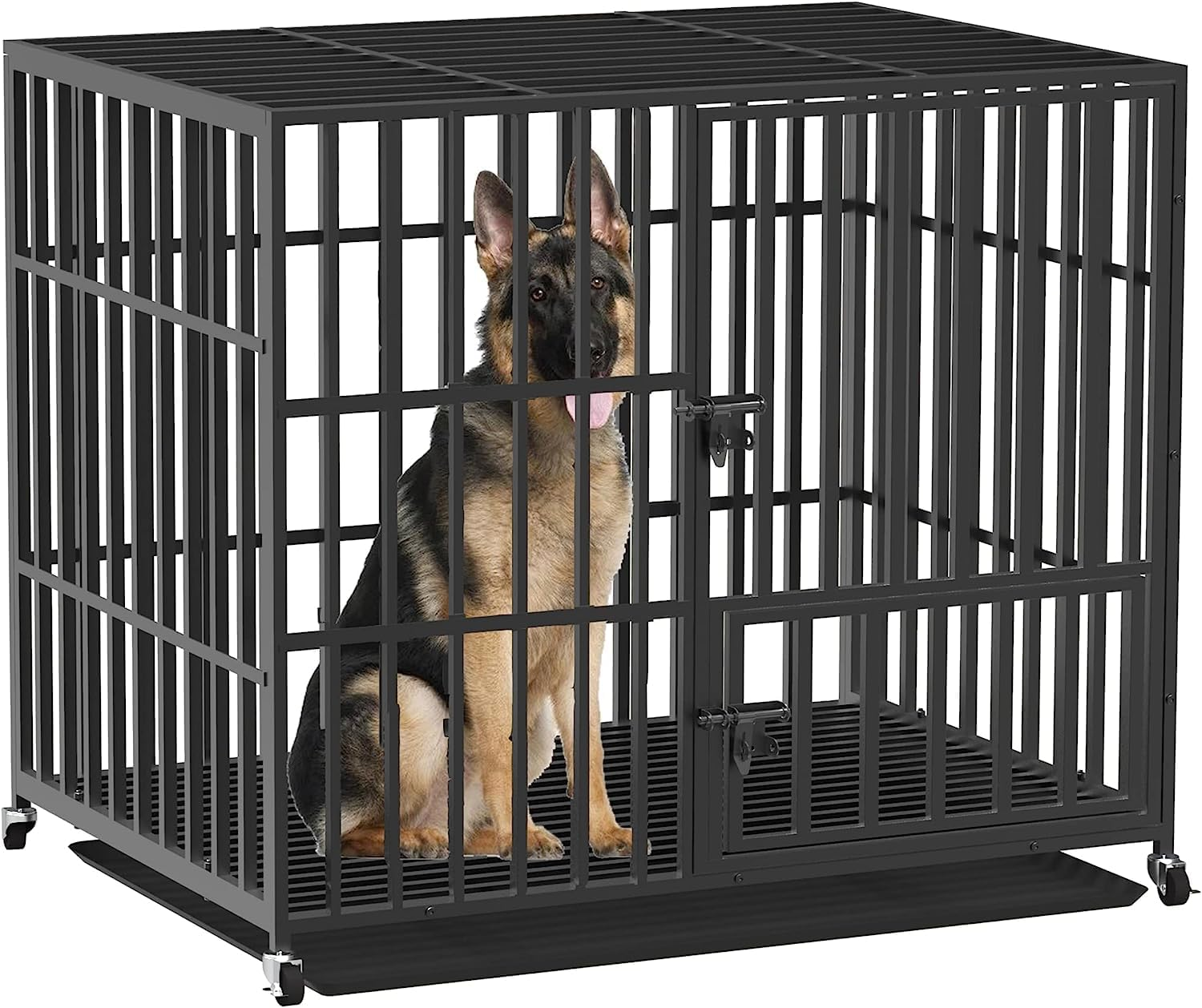 Bingopaw Heavy Duty Dog Crate: 42 Inch Extra Large Pet Cage on Wheels with Tear Resistant Square Tube - Metal Military Puppy Cages with 2 Prevent Escape Lock and Tray XL (107X78X86.5Cm) image number 5