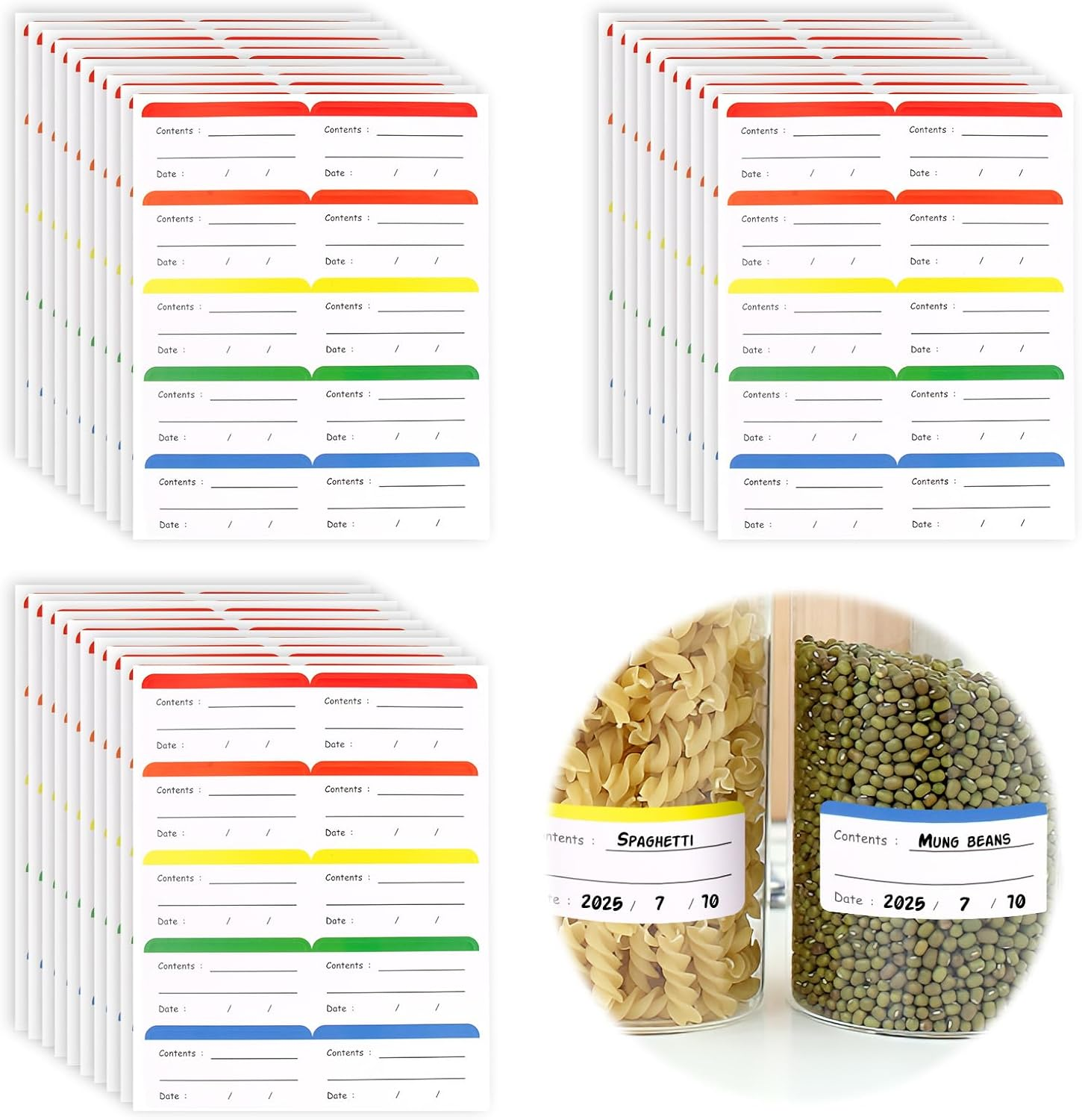 300 Pcs Freezer Pantry Label Stickers, Self-Adhesive Removable Waterproof Food Date Labels for Kitchen Fridge Jars Glass Bottle Containers Organisation, 5 Colors Distinguished All-Purpose image number 1