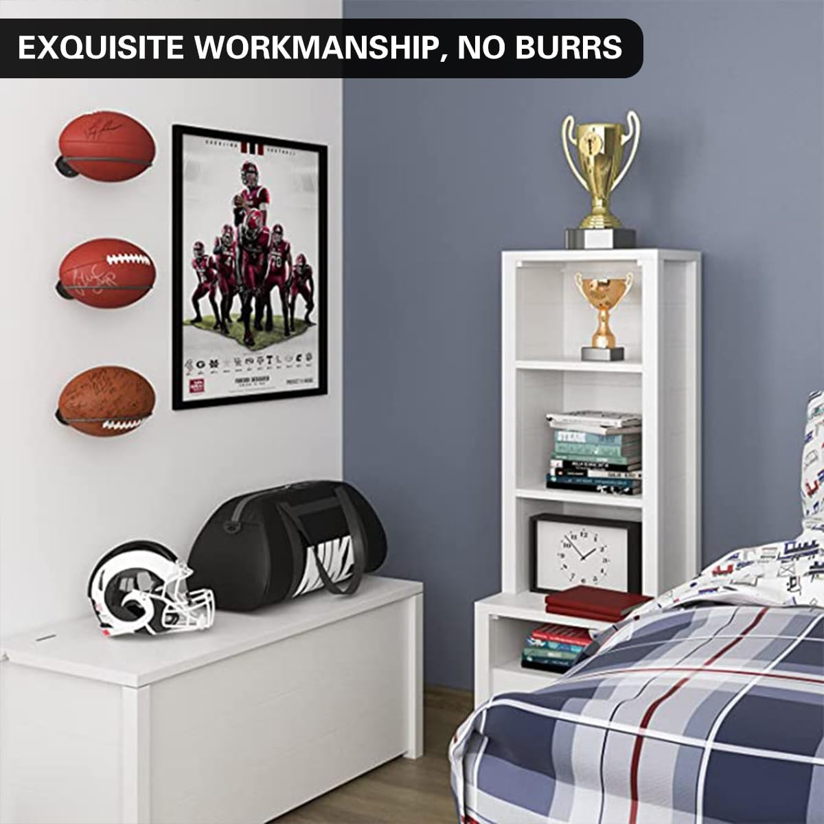 AIMALL 2-Piece Black Iron Wall-Mounted Rugby Rack, 10.5&times;6.6In Space Saving Wall Mounted Rugby Holder &ndash; Heavy-Duty Sports Equipment Organizer for Garage & Game Room image number 4