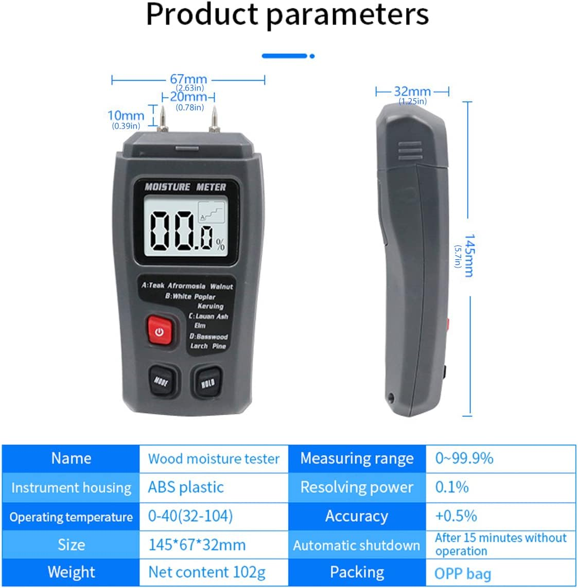 Wood Moisture Meter, Digital Moisture Detector, Portable Hygrometer, 9V Digital Moisture Detector with 4 Modes Handheld Water Leak Detector LCD Display (Black) image number 5