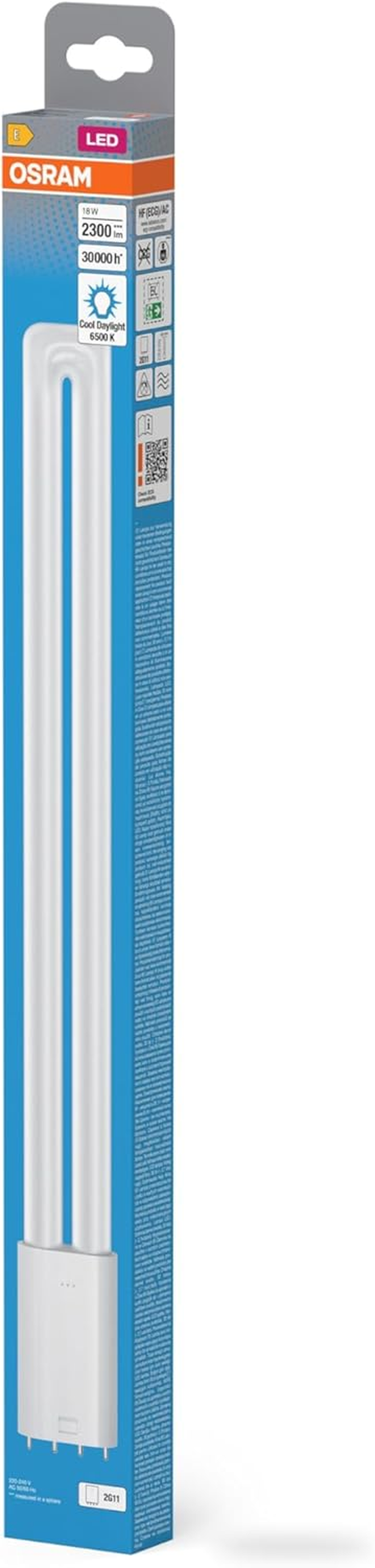 OSRAM DULUX LED Tube L36 2G11 18W Cool White 2300LM IP20 Compact Fluorescent Replacement for EVG Lights 4 Pin Base White Glass 44Mm