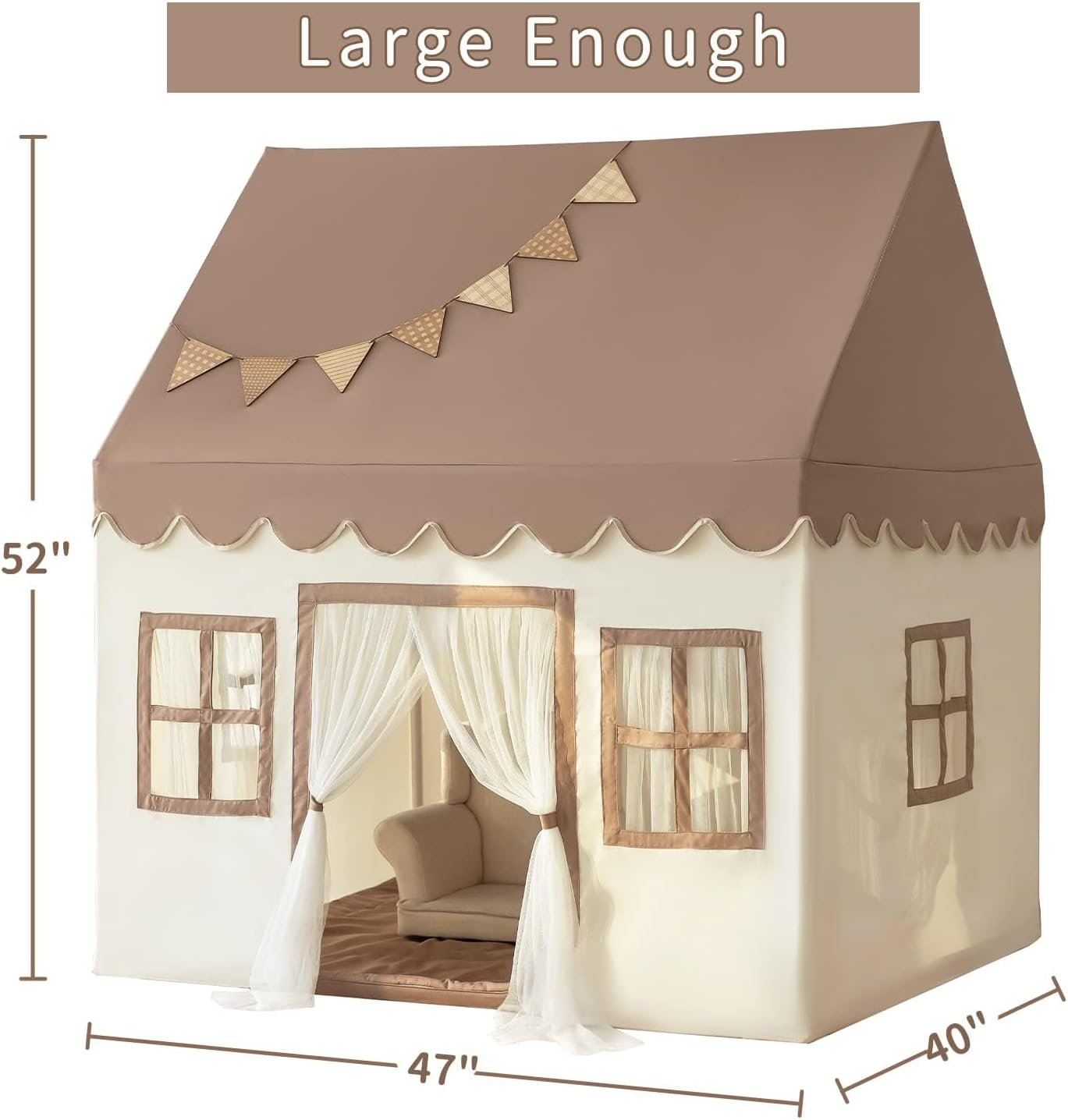 Large Kids Play Tent with Mat, XICEN Play Tent Indoor with Star Lights and Windows, Playhouse for Boys and Girls Aged 3+, Kid Tent with Mat Washable image number 4