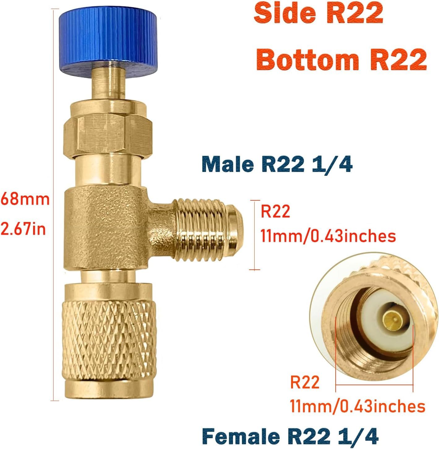 SILHOL Refrigerant Charging Valve 2 Pieces, Red R22 R410-1/4 Male to 5/16Inch Female, Blue R22-1/4 Male to 1/4Inch Female, Safety Adapter Flow Control Ball Valve for R22 R410 Air Conditioner Manifold image number 2
