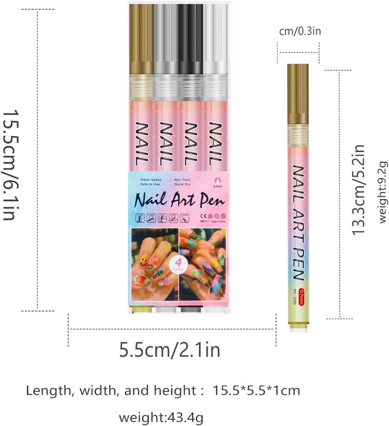 Nail Polish Pens, Acrylic Nail Pens, Nails Art Markers, Quick Dry Pen with Vibrant Colors and Fine Tips or Home Use, Beauty Salons, or Creative Expression image number 3