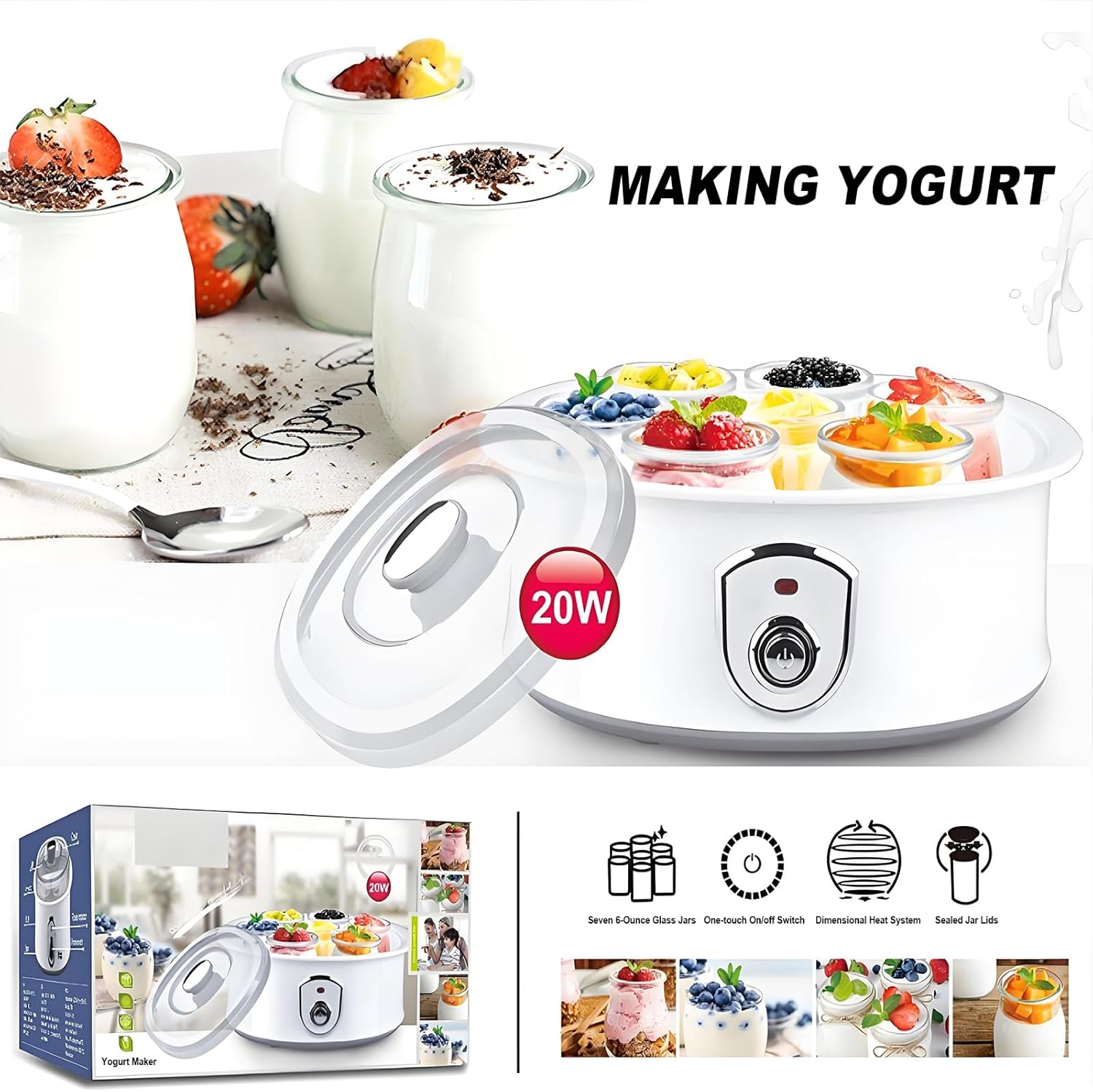 Yogurt Maker 1.5L Automatic Yogurt Maker, PTC Constant Temperature Heating, with 7 180Ml Glass Cups, White image number 5