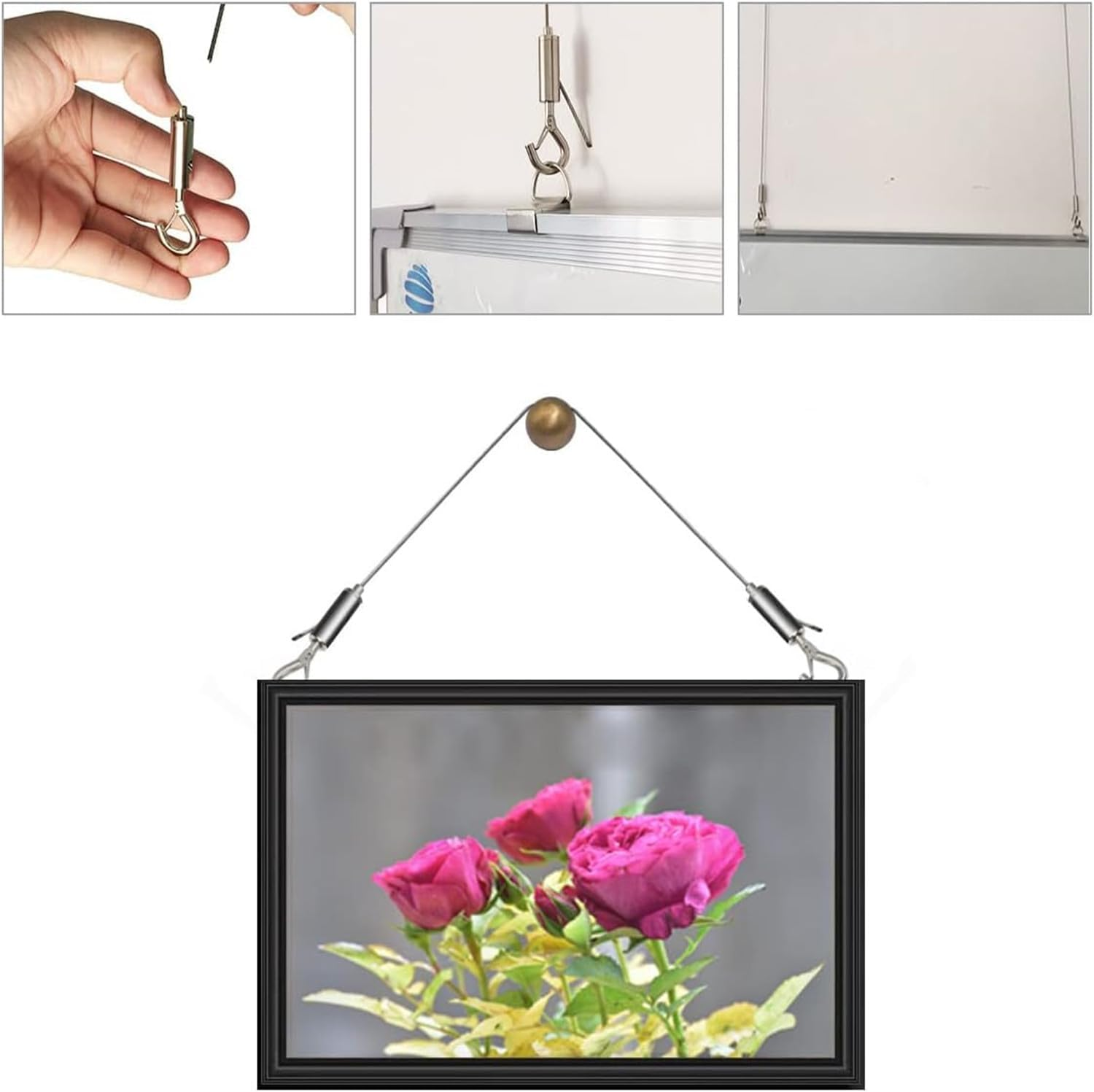 2 PCS Adjustable Picture Hanging Wire Mirror Frame Kit, 2M X1.5Mm Heavy Duty Stainless Steel Wire Rope for Mirror Hanging Hardware, Light Lamp, Billboards, Basket Flowerpot Hold up to 20Kg image number 5