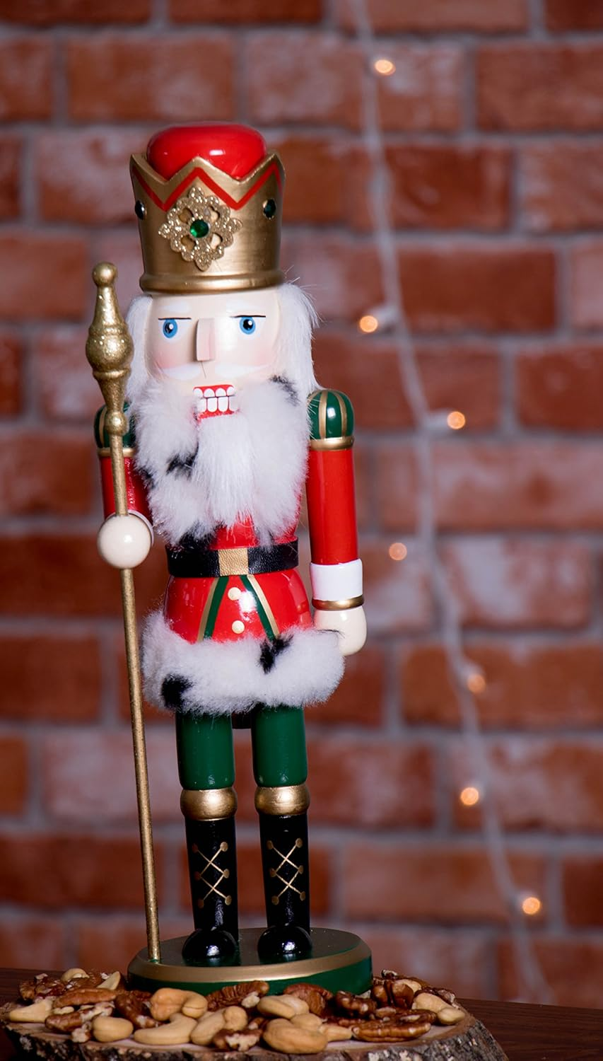 Traditional Wooden Nutcracker King by Clever Creations Sceptre and Crown Festive Christmas Decor 36Cm Tall Perfect for Shelves and Tables image number 1
