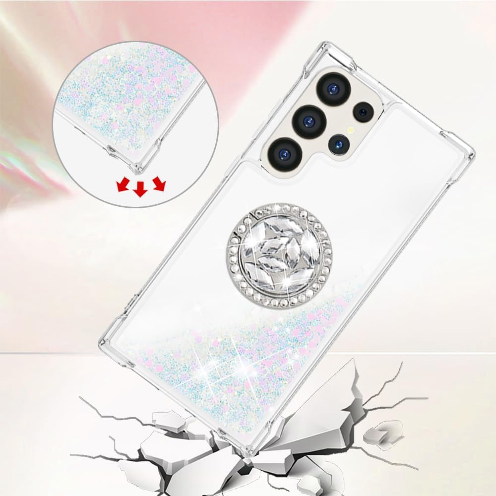 QIWEIQING Compatible with Samsung Galaxy S25 Ultra Liquid Case, Liquid Bling Quicksand Flowing Soft TPU Silicone Case with 180 Degree Ring Stand Case for Samsung S25 Ultra. Colourful YBH image number 6