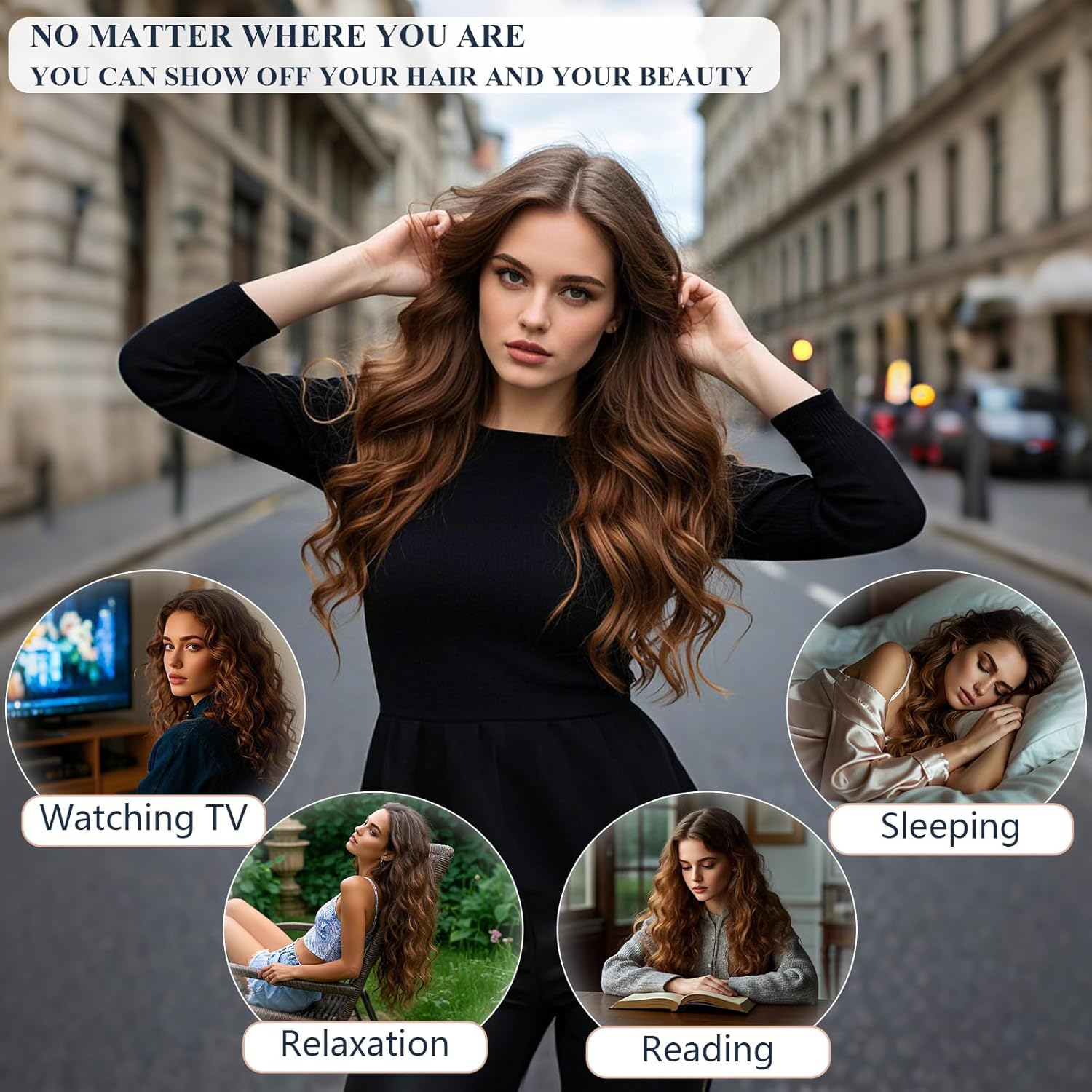 Heatless Hair Curler Headband Creates Heatless Curls and Waves While You Wear (Blue, Medium) - Blue image number 6