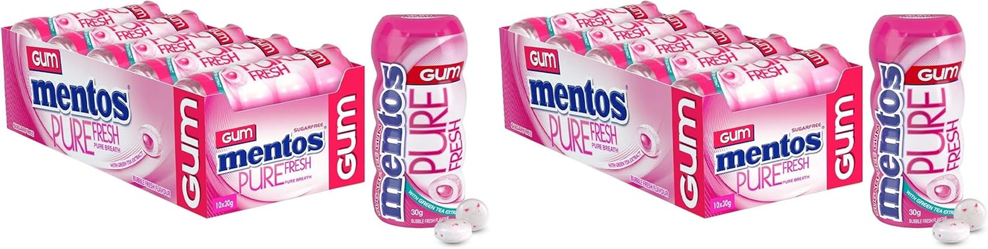 MENTOS Strawberry Sugar Free Sour Chewing Gum Bottle, 10 X 30 G