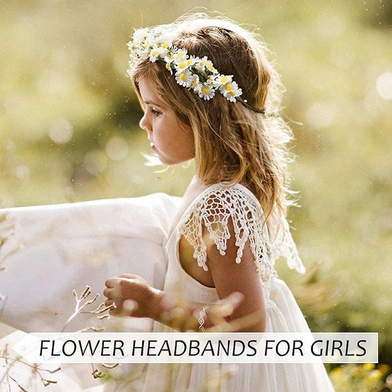 Flower Crowns for Women Flower Headband Adjusatble Flower Girl Headpiece Headband Crown for Bridal Wedding Festival Party (White, One Size) image number 2